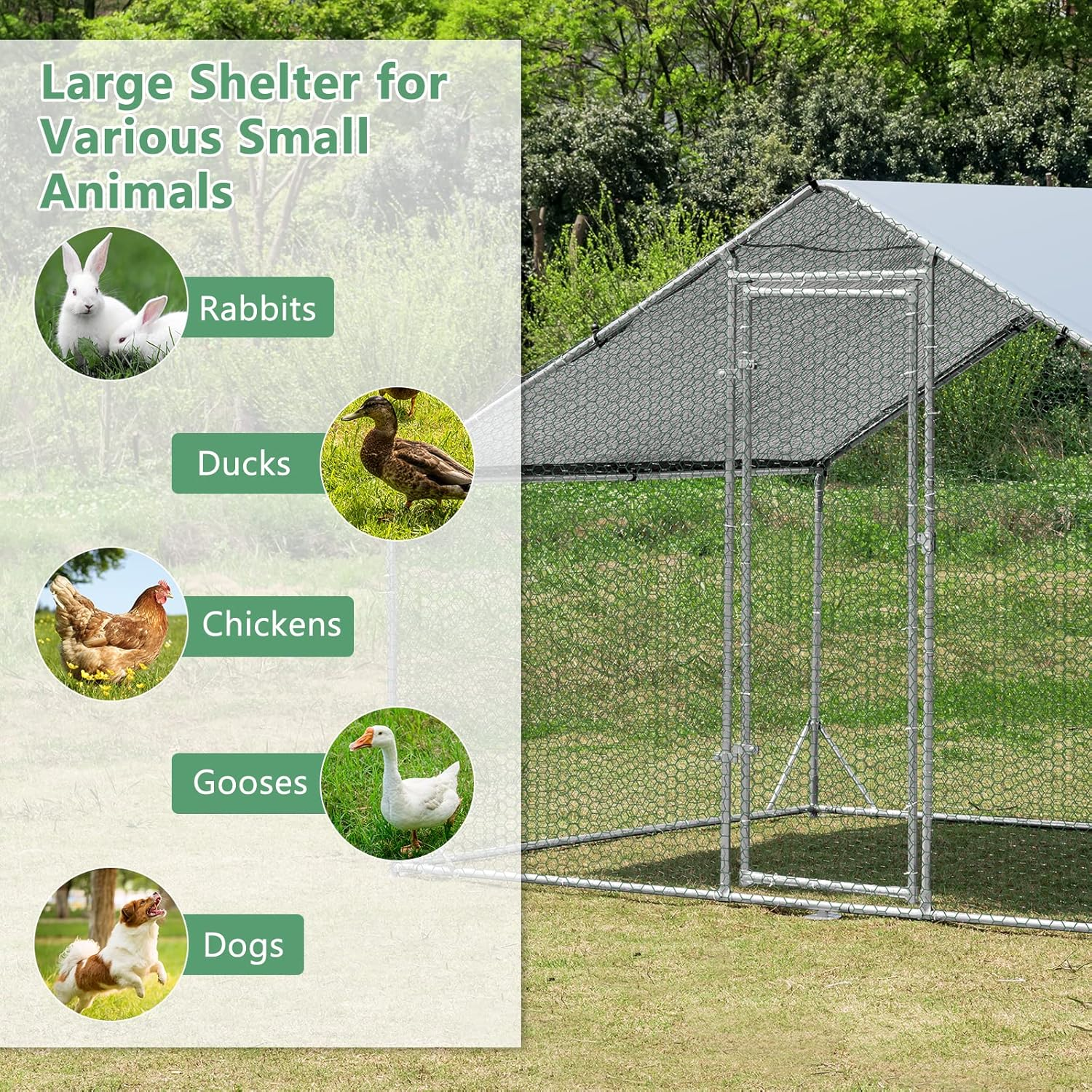 Costway Large Spire-Shaped Chicken Coop, Galvanized Metal Hen House with Waterproof & Sun-Protective Cover, Walk-In Pen Run for Chicken, Rabbits, Ducks, Poultry Cage, Rabbit Hutch Ferret Cage image number 3