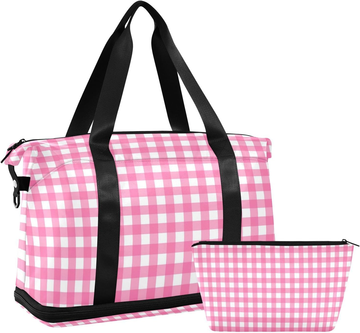 Pink and White Grid Large Bag Travel Weekender Gear Bag with Adjustable Strap for Business Trips Waterproof, Pink and White Grid, 1 Size