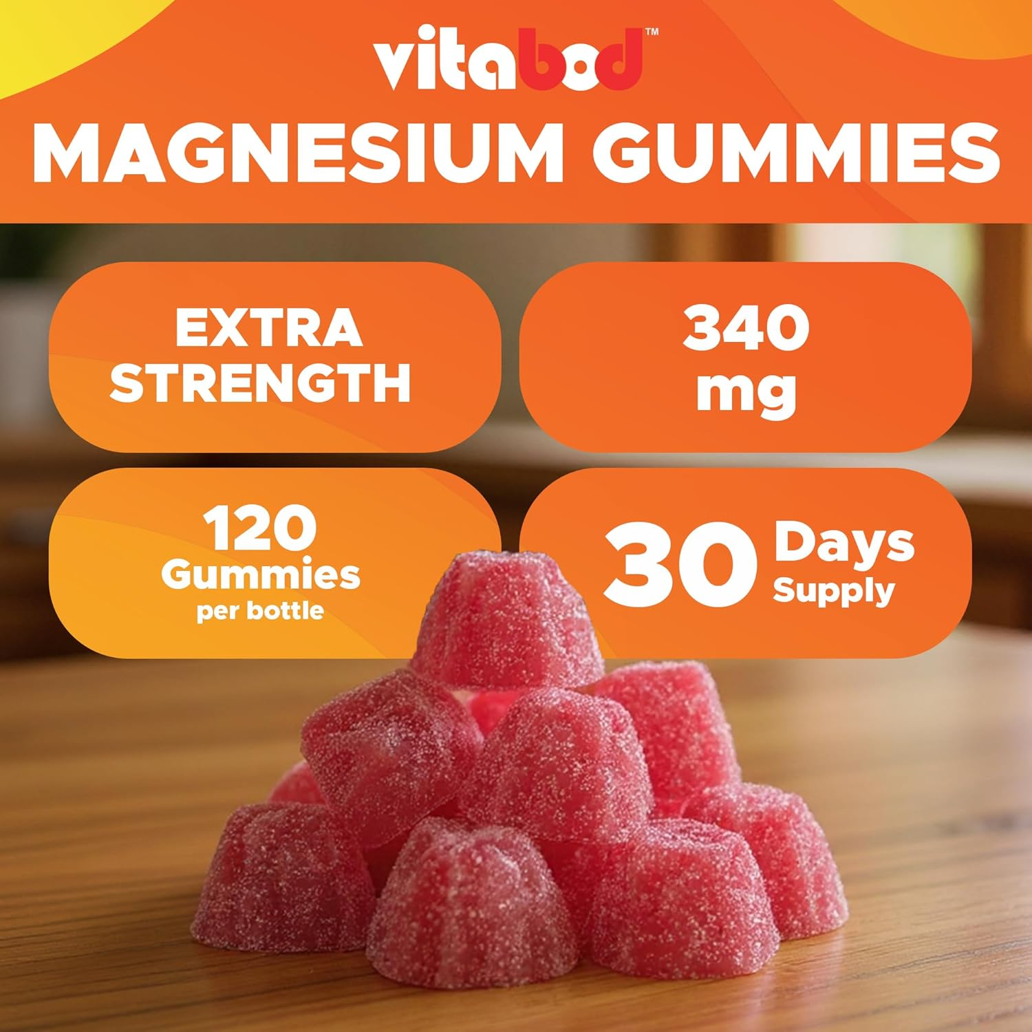 Extra Strength Magnesium Gummies, Supports Nerve Health, Bone Health, Muscle Health - 120 Gummies - (340 Mg of Elemental Magnesium from 2896 Mg of Magnesium Citrate / 4 Gummies) image number 3