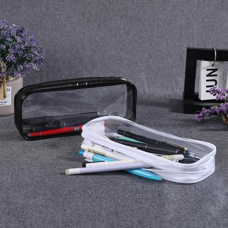 2 PCS Clear Makeup Bag, Clear Zipper Pouches, Clear Toiletry Bag, Clear PVC Zipper Pencil Bag Travel Makeup Organizer Cosmetic Bags for Women (Black White, 20.5 * 8.5 * 3.5) image number 3