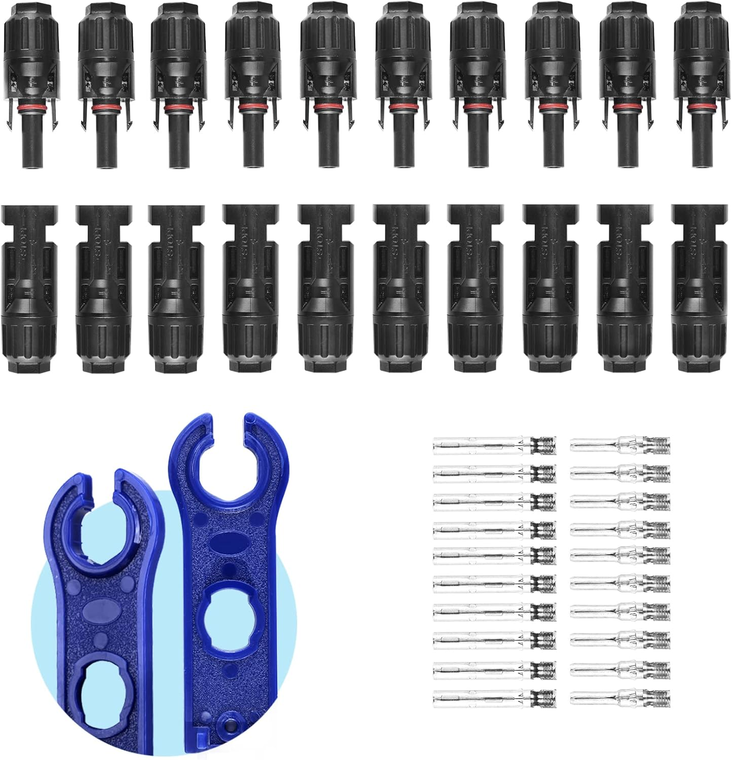 E-TING 42PCS Solar Panel Connector IP67 Waterproof Solar Connectors 1000V 30A Male/Female Plug with 2PCS Wrench Spanners (10 Pairs) image number 3