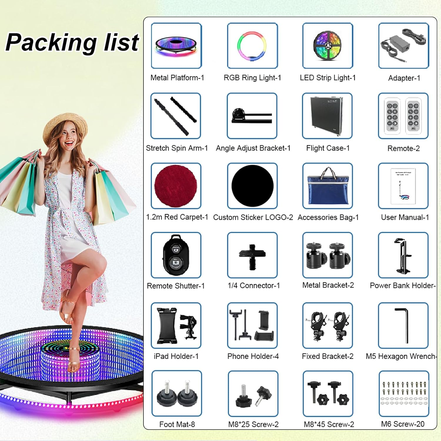 360 Photo Booth Machine for Parties, LED Tempered Glass 360 Booth for 3-4 People, Auto Spin Video Booth with Flight Case,Rgb Ring Light, Free Custom Logo, 360 Camera Booth for Events (100Cm/39.4Inch) image number 4
