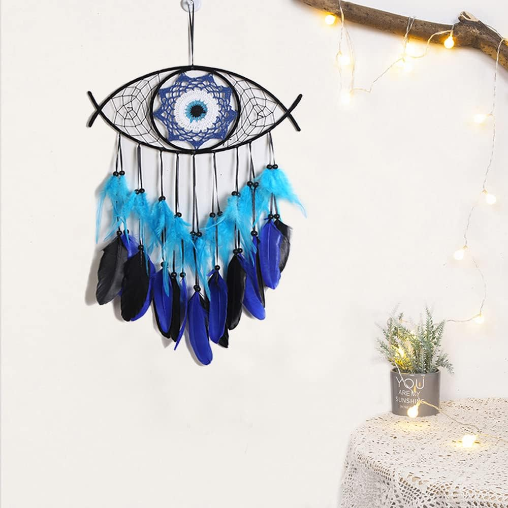 Zingtsing Handcraft Dream Catcher with Wooden Beads, Large Evil Eye Dream Catcher, Handmade Colorful Feather Dreamcatcher for Wall Decor (Black) image number 3