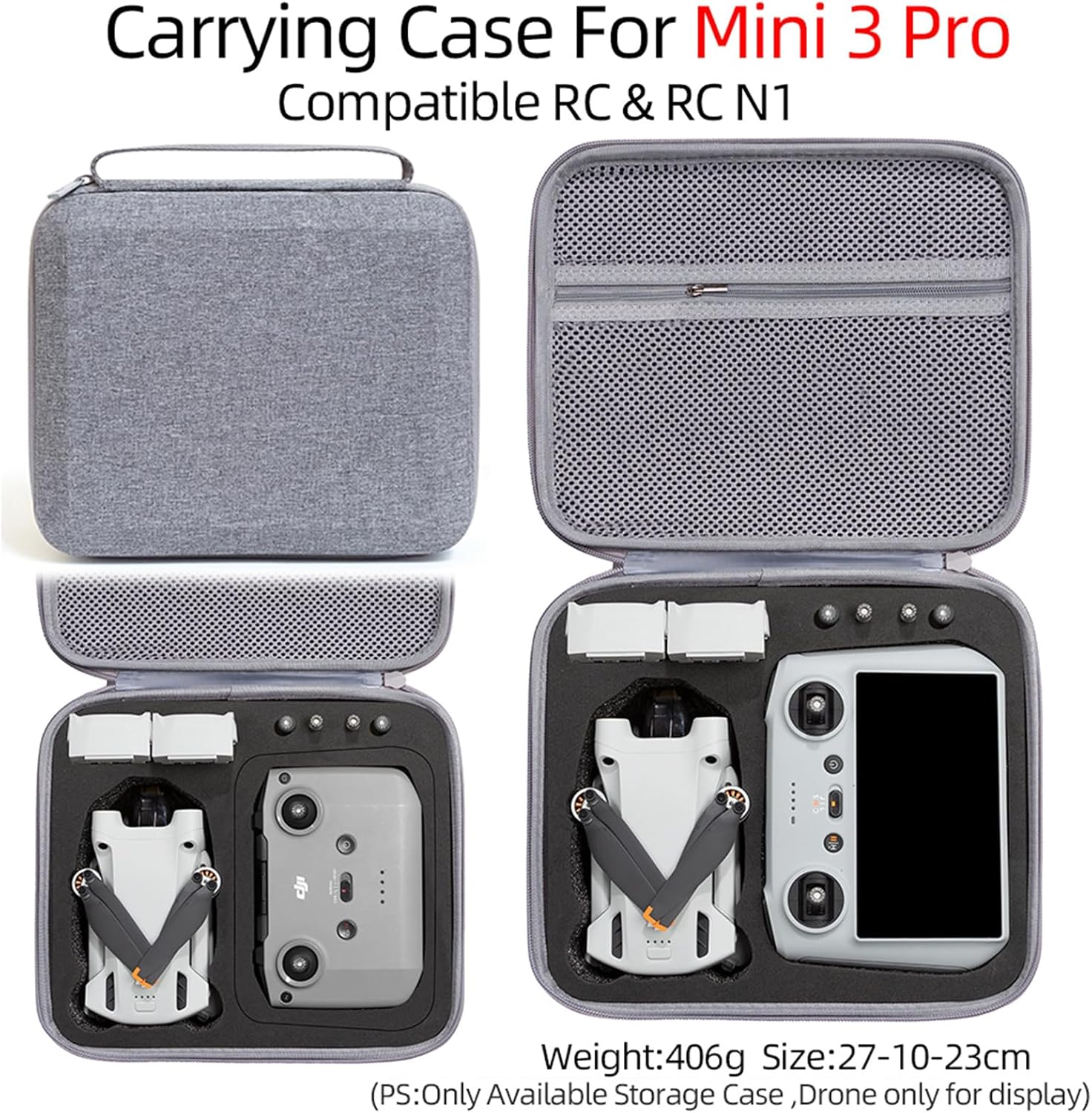 XBERSTAR Carrying Case for DJI Mini 3 Pro Case Storage Bag Portable Travel Bag for DJI Mini 3 Drone Accessories, Grey, Carrying Case image number 2