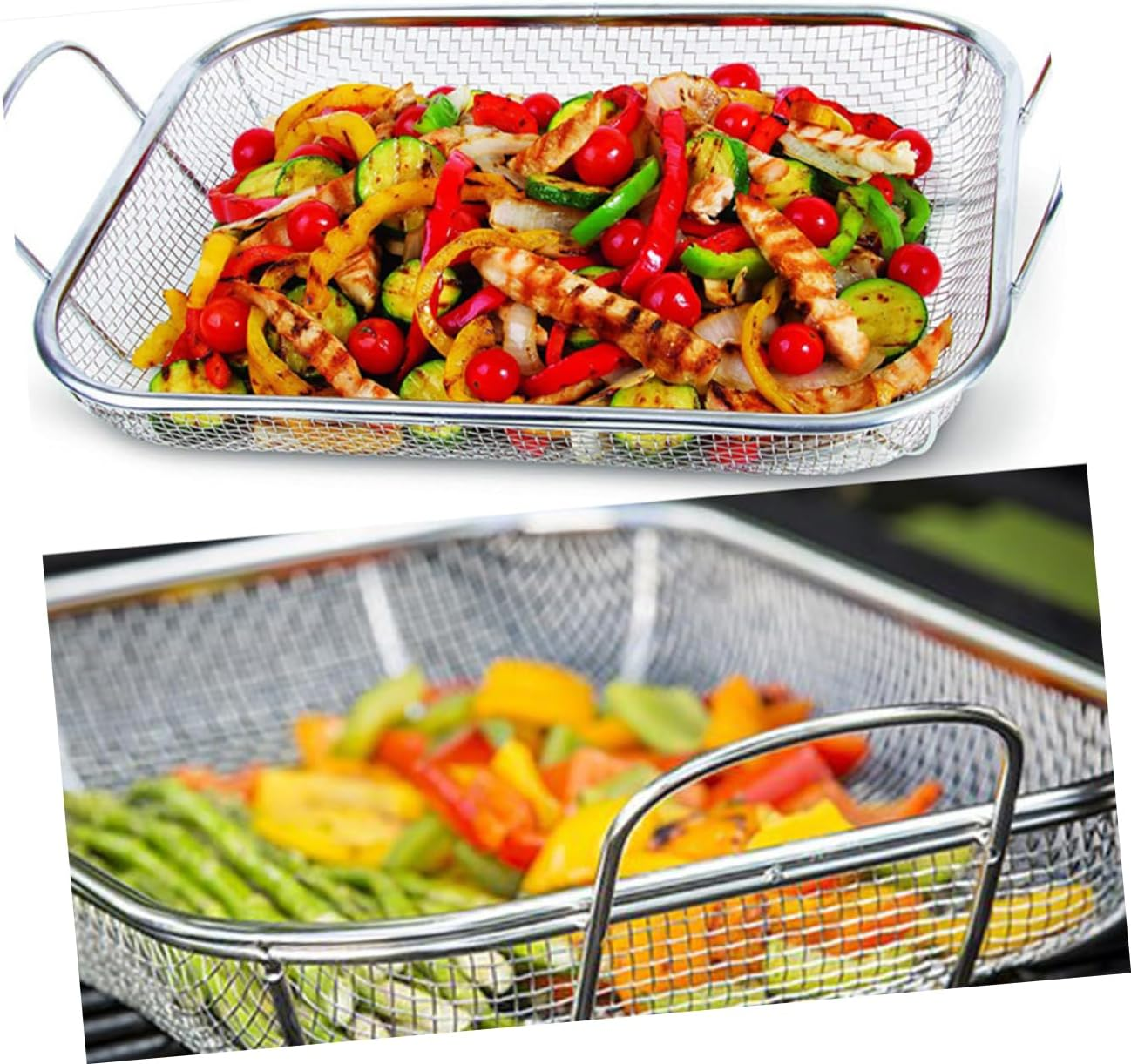 Sosoport Grill Basket Barbecue Basket Stainless Steel Food Tray Strainer Tray for BBQ Portable Handle Design image number 1