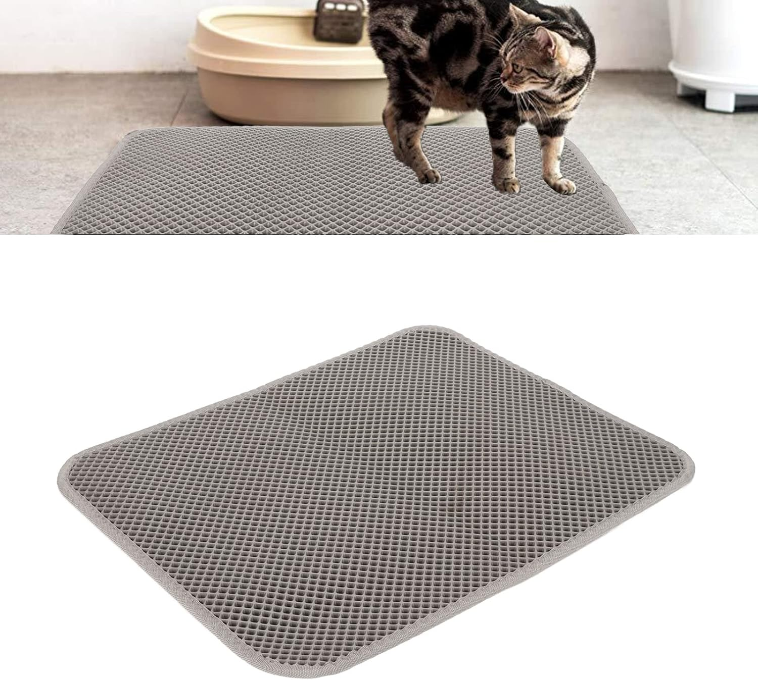 Cat Litter Mat, Double Layer, Prevents Slipping, Waterproof EVA Cat Litter Tray Mat, Honeycomb Litter Collection Mat, Easy to Clean, Urine Density Mat for Litter Control (Grey) image number 3
