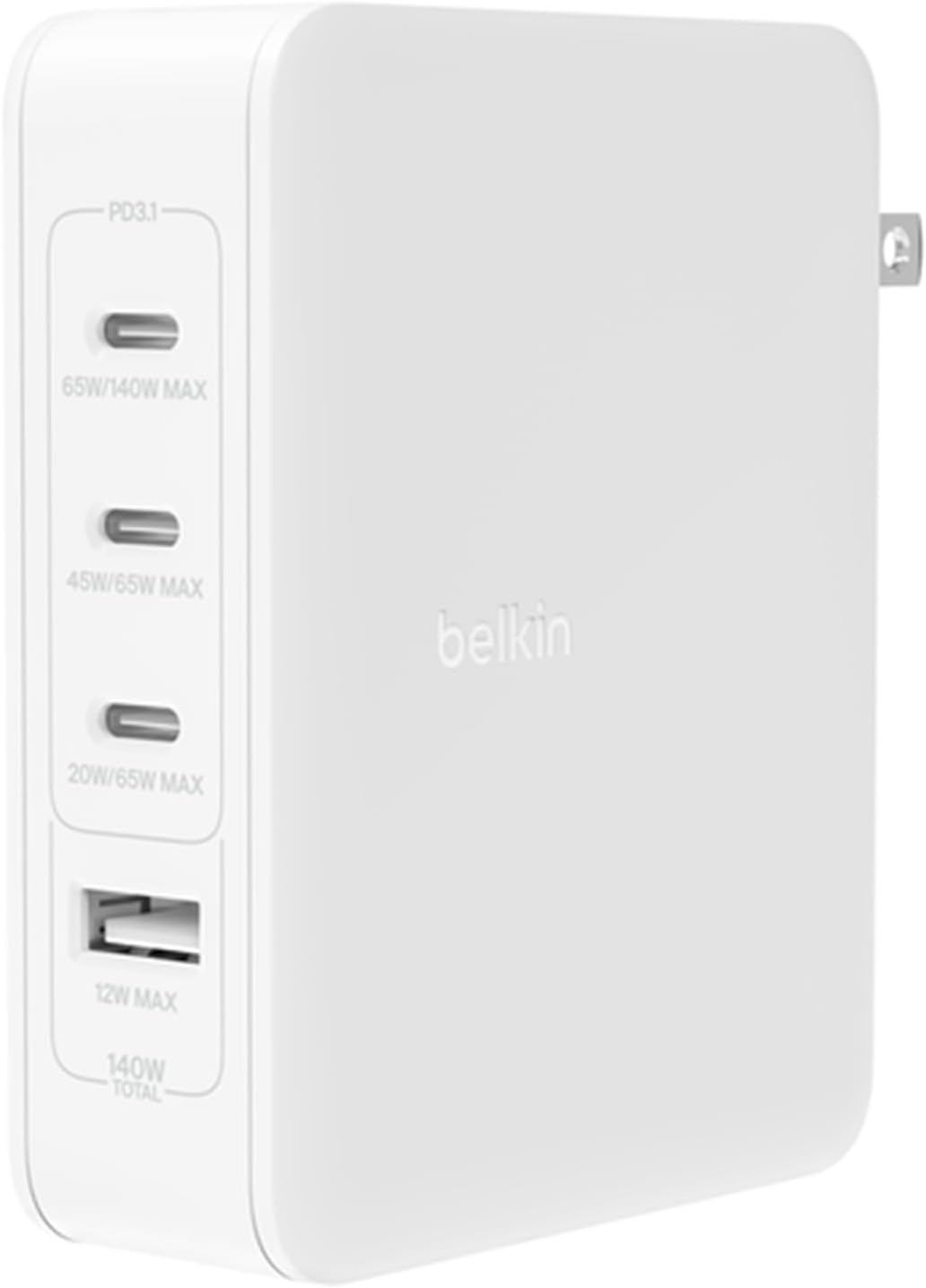 Belkin 140W -Port Gan Wall Charger, Multi-Port Charger Block,3 USB-C Ports and 1 USB-A Port or Apple Macbook, Iphone, Ipad, Samsung Galaxy, Google Pixel, & More image number 1