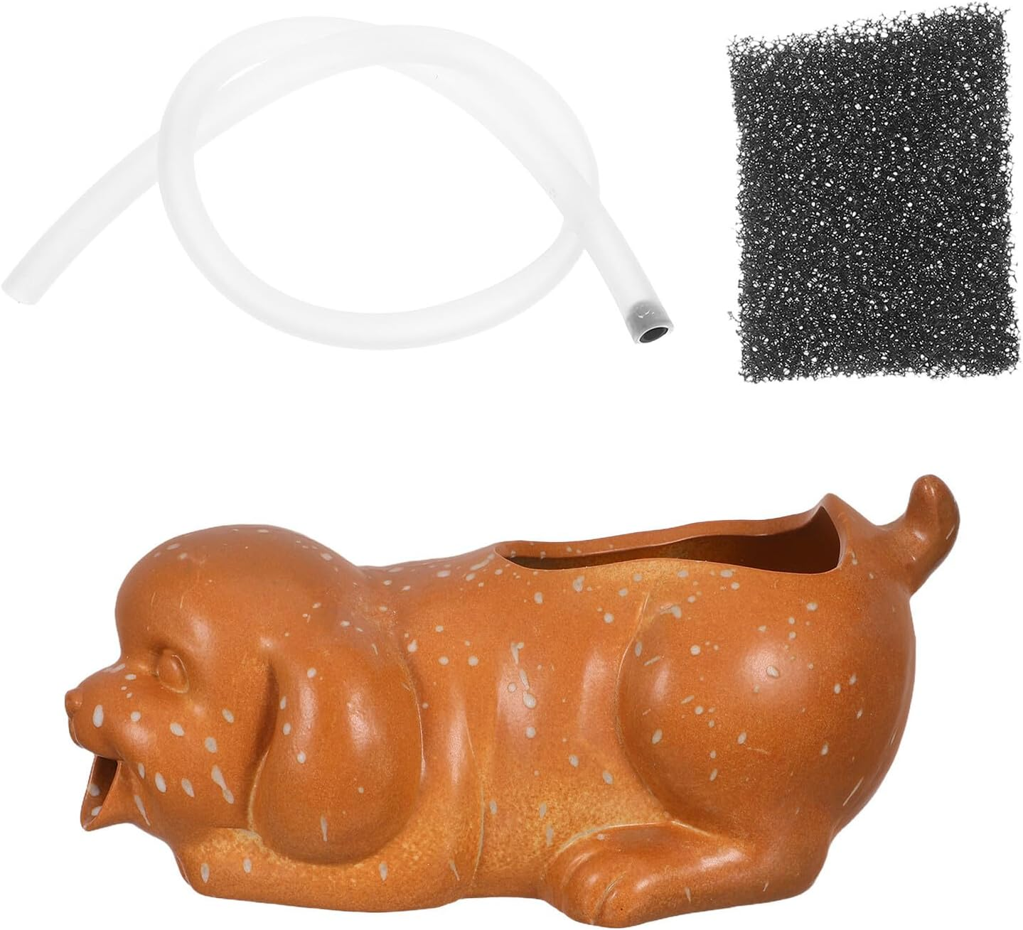 Ceramic Puppy Fountain Spitter for Outdoor Garden and Aquarium Water Feature with Ancient Swamp Filtration Wear-Resistant Pottery Planter Decor for Patio Landscape