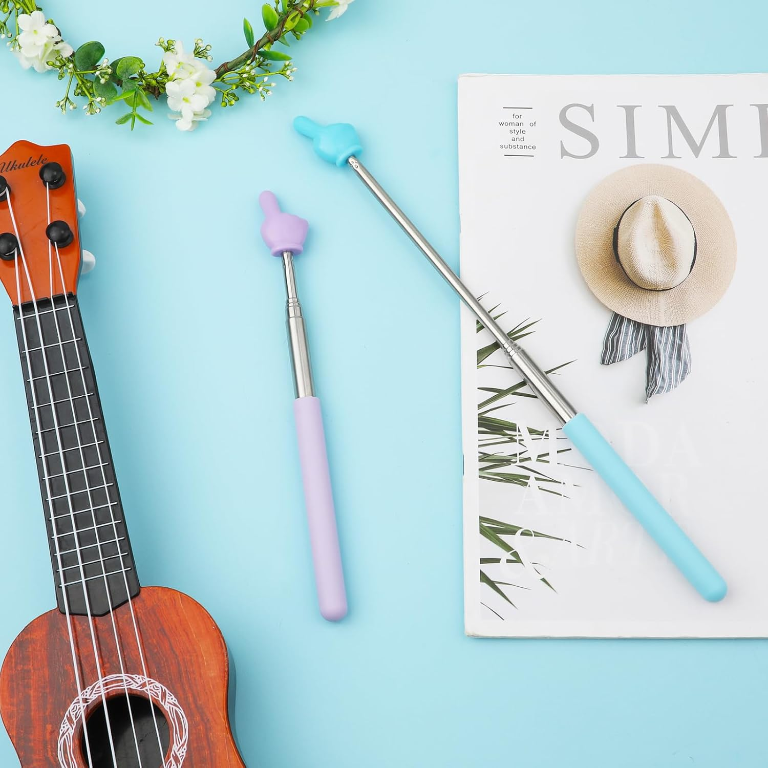 2Pcs Retractable Teachers Pointer Sticks, Telescopic Finger Teachers Pointer for Classroom Presentation Whiteboard Extendable Hand Pointing Stick for Teachers Speakers (Blue, Purple) image number 5