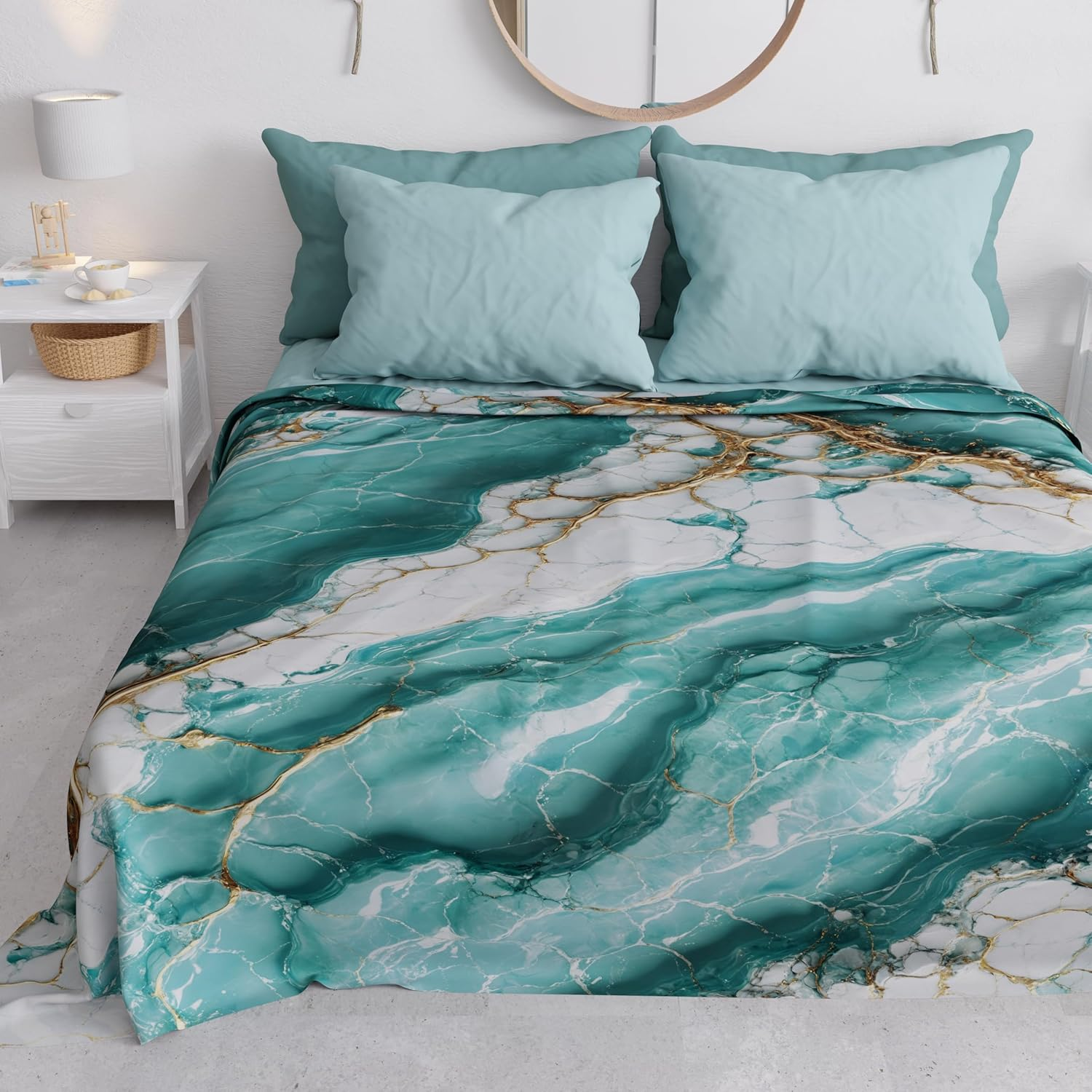PETTI Artigiani Italiani Double Bedspread, Spring and Summer, Lightweight Double Blanket, Bed Linen, Powder Marble, 100% Made in Italy