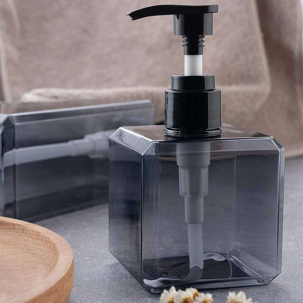 Jansburg Square Plastic Pump Bottle Dispenser Set, 250Ml, 4-Pack, Refillable for Soap, Lotion, Shampoo, Essential Oil, Bathroom, Travel