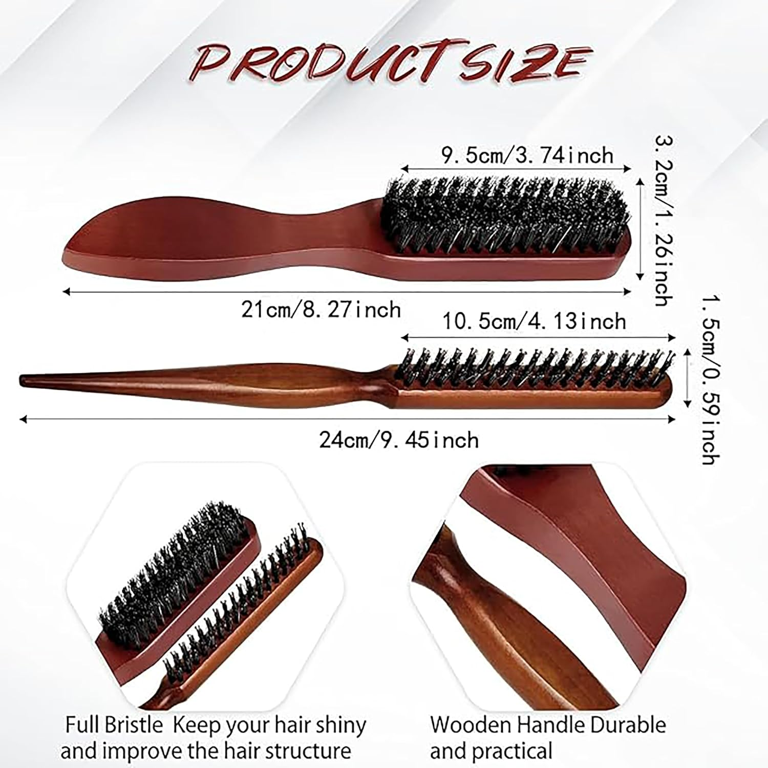 Anti Static Quiff Roller Hair Brush for Men and Women,2Pcs Boar Bristle round Hair Brush Set with Nylon Pin,Smoothing and Teasing for Sleek Hair, Slick Back Hairstyles, and Enhanced Beard Shine image number 5