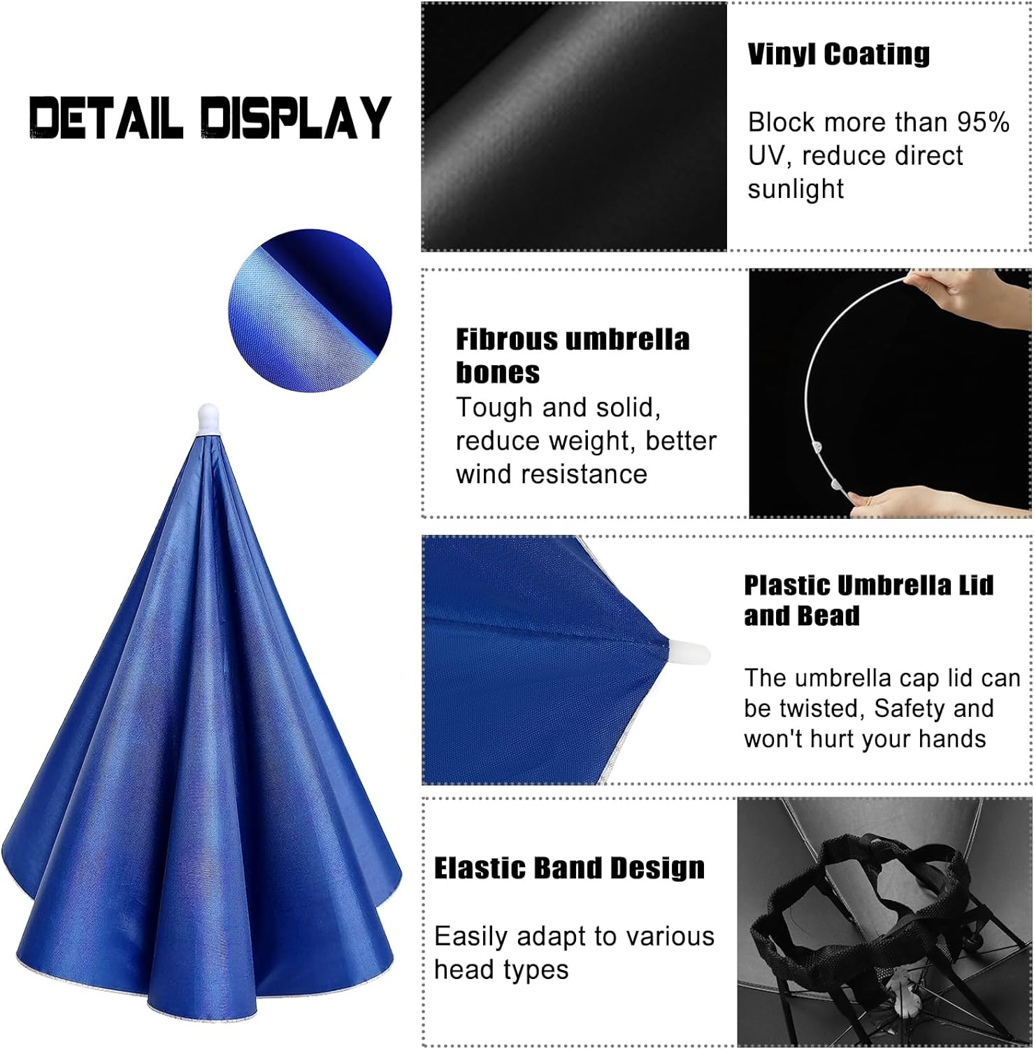 4 Pack Umbrella Hats, 27" Hands-Free Head Umbrella Hats for Adult, Folding Waterproof Umbrella Cap with Head Strap for Outdoor Party, Fishing, Sun, Rain, Beach image number 2