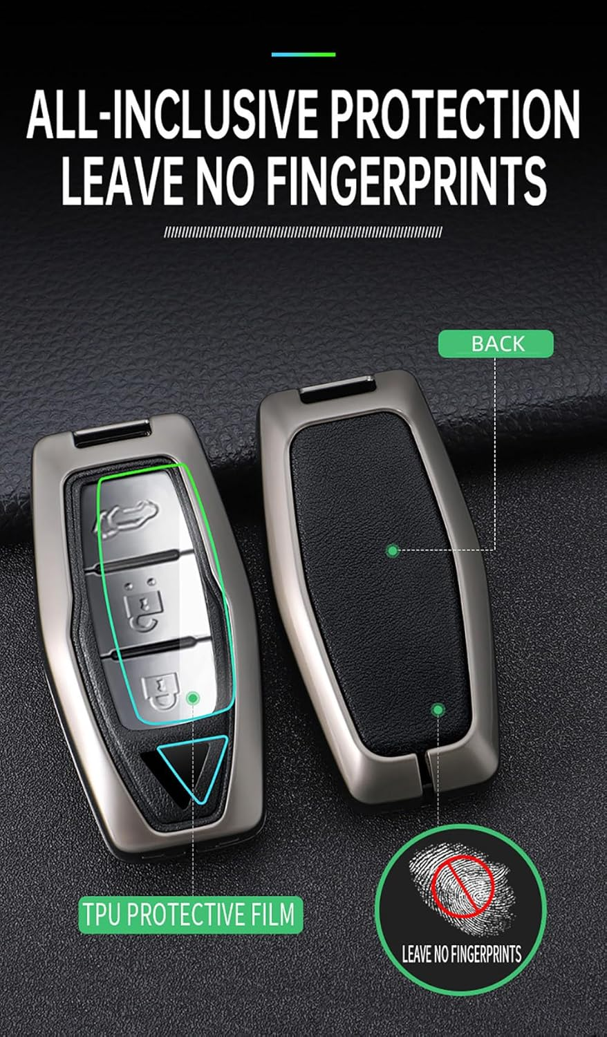 Ontto Metal Car Key Fob Cover Fit for Mitsubishi Outlander 2022 2023 2024 Remote Leather Key Case Keyring Key Shell Holder Bag Keychain image number 1