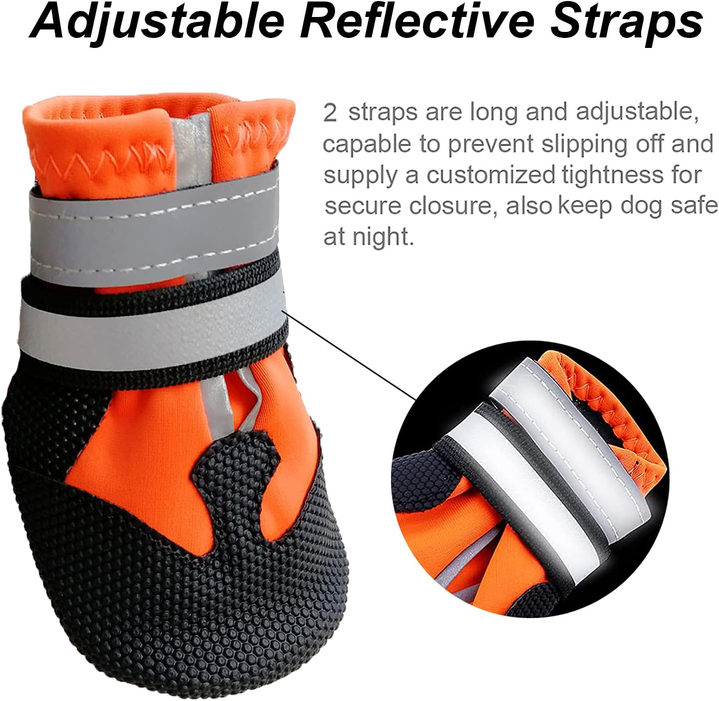 AMOMYDOG Dog Shoes, Set of 4 Waterproof Dog Boots, Dog Shoes with Reflective Straps and Non-Slip Sole for Dog Paw Protection (S, Orange) image number 2