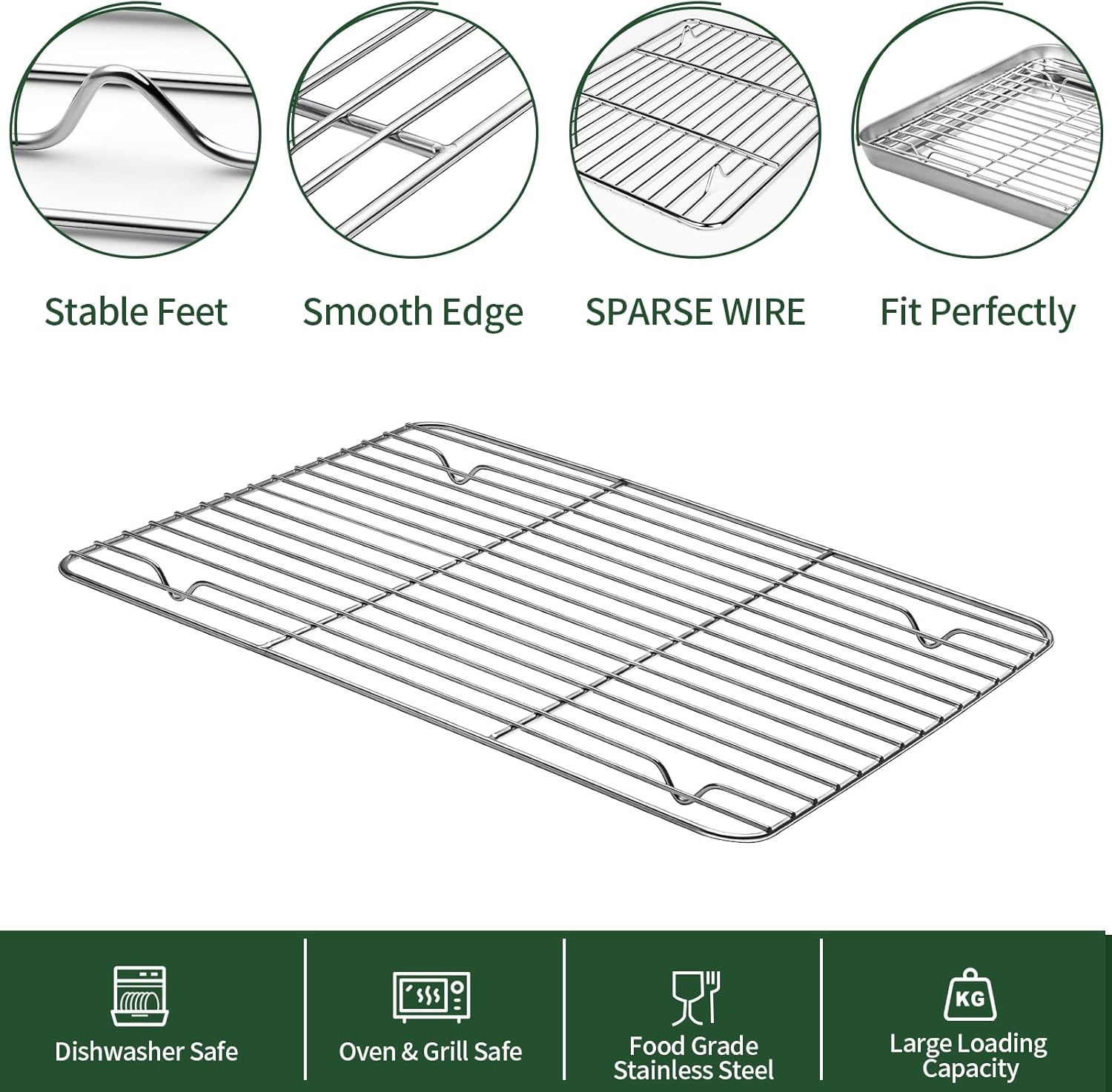 Small Baking Sheet with Cooling Rack Set [2 Baking Pans + 2 Wire Racks], CEKEE Stainless Steel Cookie Sheets for Baking, Heavy Duty & Dishwasher Safe Baking Sheets for Oven, Size 9 X 7 X 1 Inch image number 6