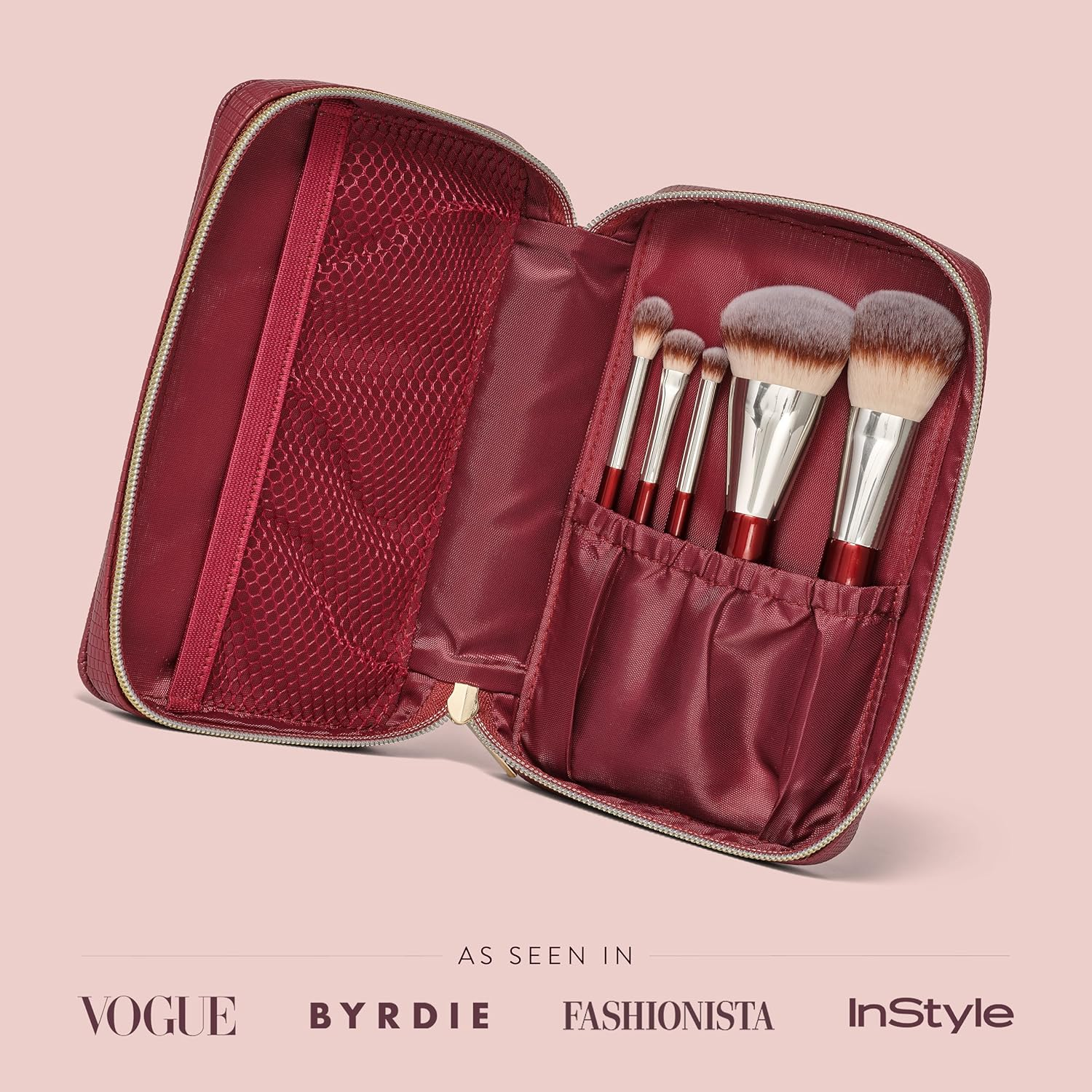 BK BEAUTY Travel Brush Set with Pouch 5-Piece Vegan, Cruelty-Free Brushes for Face & Eyes | Lightweight, Durable Makeup Brushes in Vegan Leather Pouch Perfect Travel-Size Makeup Brush Set image number 4