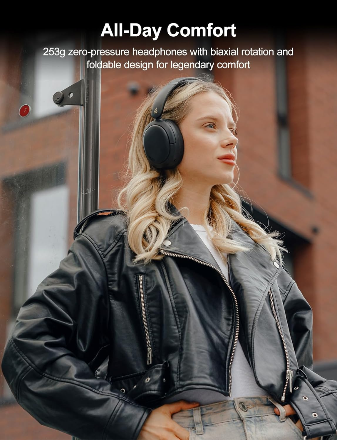 Edifier W800BT Pro -44Db Hybrid Active Noise Cancelling Headphones, Wireless over Ear Headphones with Bluetooth 5.4, Hi-Res Audio, AI Clear Call, Custom EQ via App, Foldable Design, 253G Comfort Black image number 5