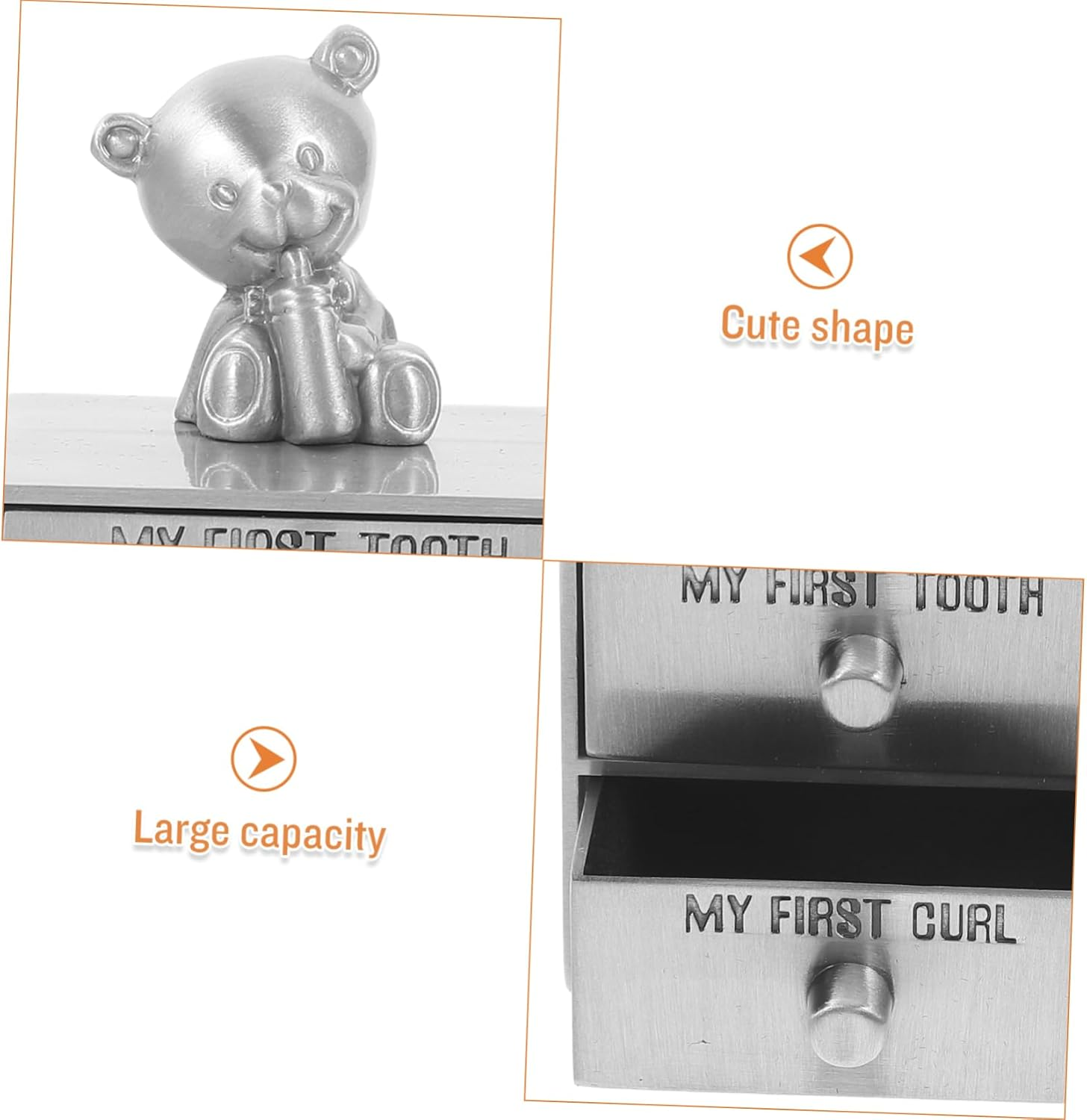 First Tooth and Hair Keepsake Box Metal Organizer for Fetal Hair and Deciduous Teeth Adorable Double Container for Cherishing Memories for Boys image number 3