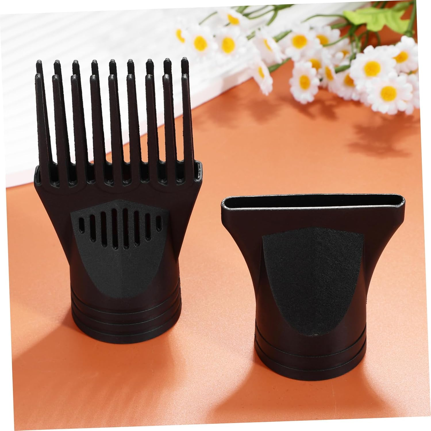 WOONEKY 2 Pcs Professional Hair Dryer Nozzle Attachments Universal Blow Dryer Comb Diffuser Flat Head + Long Comb Nozzle Hair Dryer Accessories for and Styling image number 5