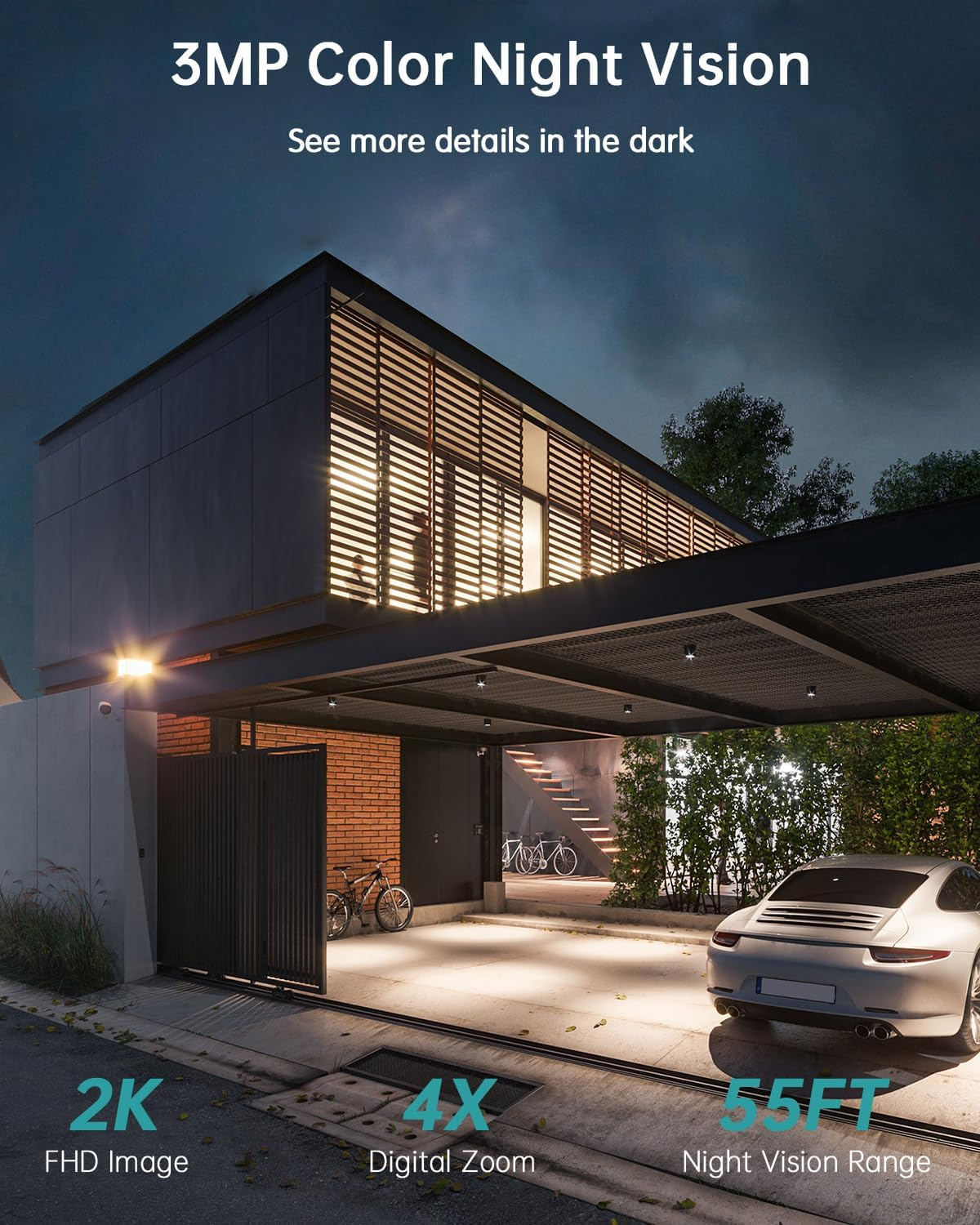 ZUMIMALL Solar Security Cameras Wireless Outdoor, 360&deg; View Outdoor Camera Wireless Solar,2.4G Wifi，2K/3Mp Color Night Vision,2-Way Talk, PIR Motion Alert, Cloud Storage, Alexa(Black) - White image number 5