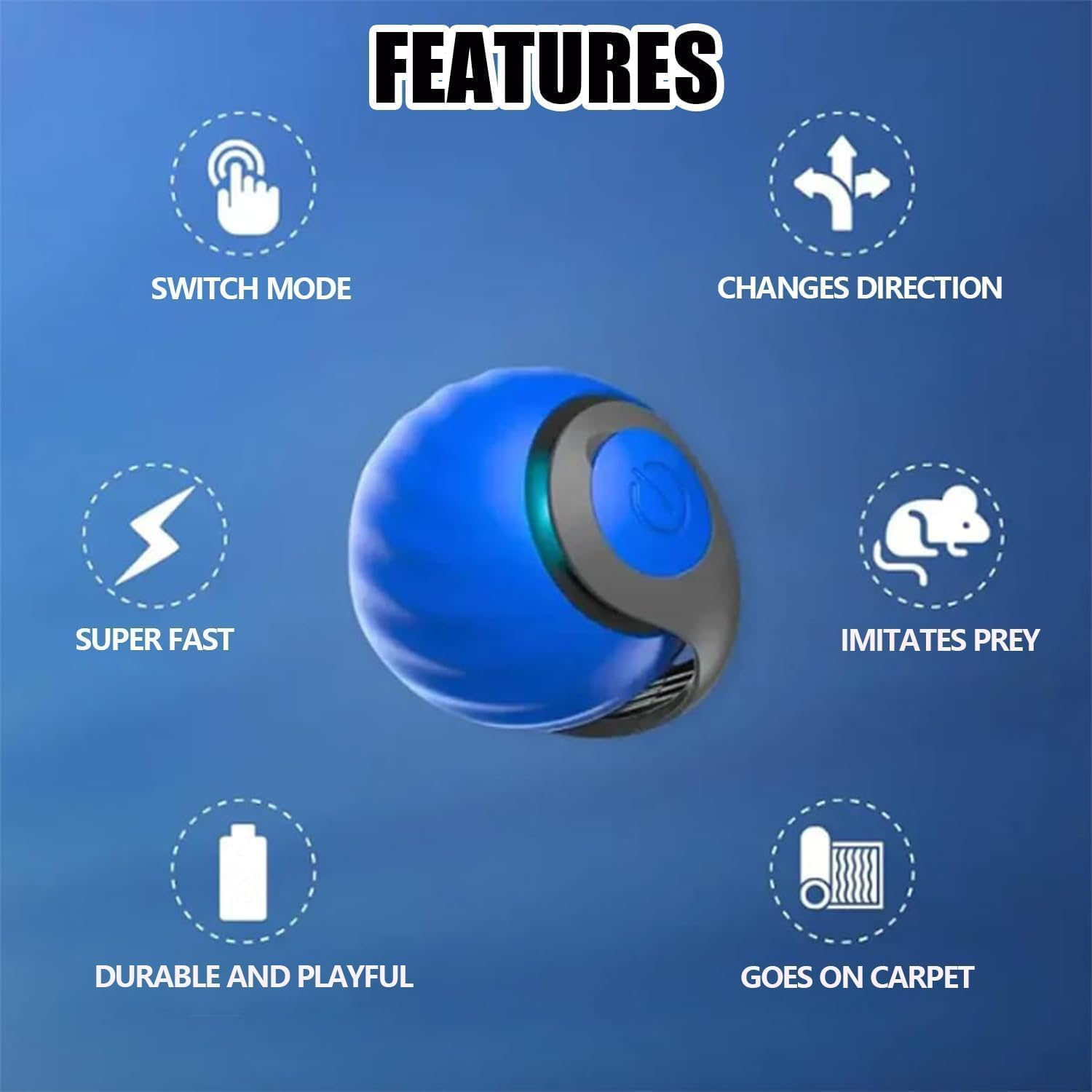 Interactive Cat Ball Toy, Rechargeable Pet Smart Chase Rolling Ball, Automatic Obstacle Avoidance Cat Toy with Anti-Scratch Cover for Bored Indoor Cat Exercise (Blue) image number 4