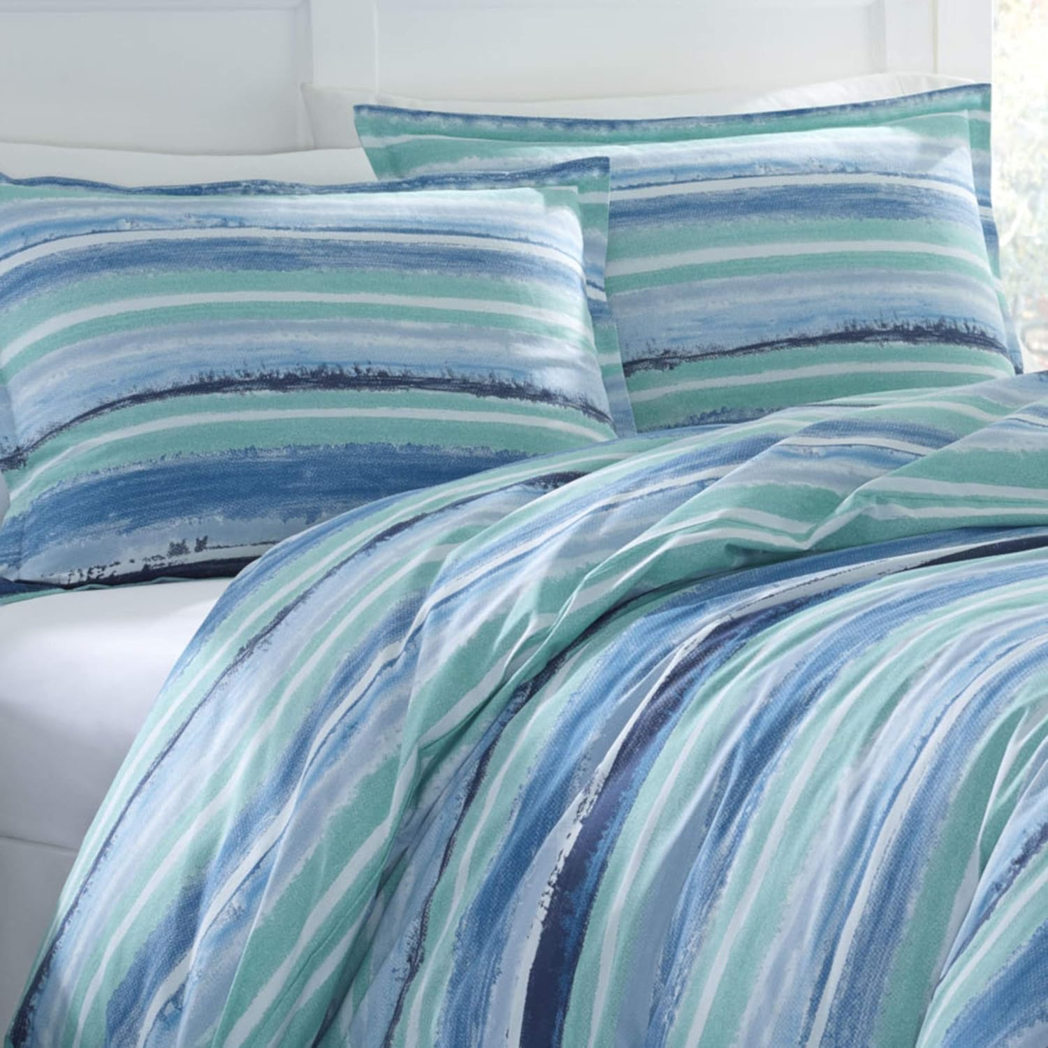 Poppy & Fritz Alex Cotton Duvet Cover Set, Full/Queen, Blue image number 1