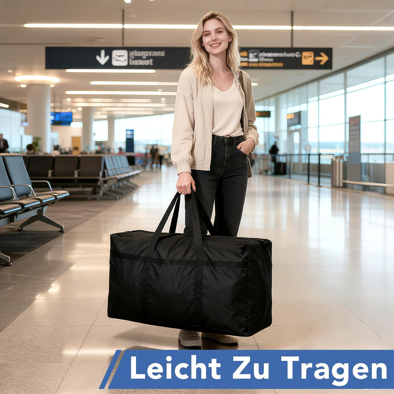 Dntorx Pack of 4 90L Large Storage Bag, Oxford Heavy-Duty Moving Bags, Moving Boxes, Large with Zip, Handle, Travel Bag, Carry Bag for Moving, Camping, Bedding, Clothing, Storage image number 4