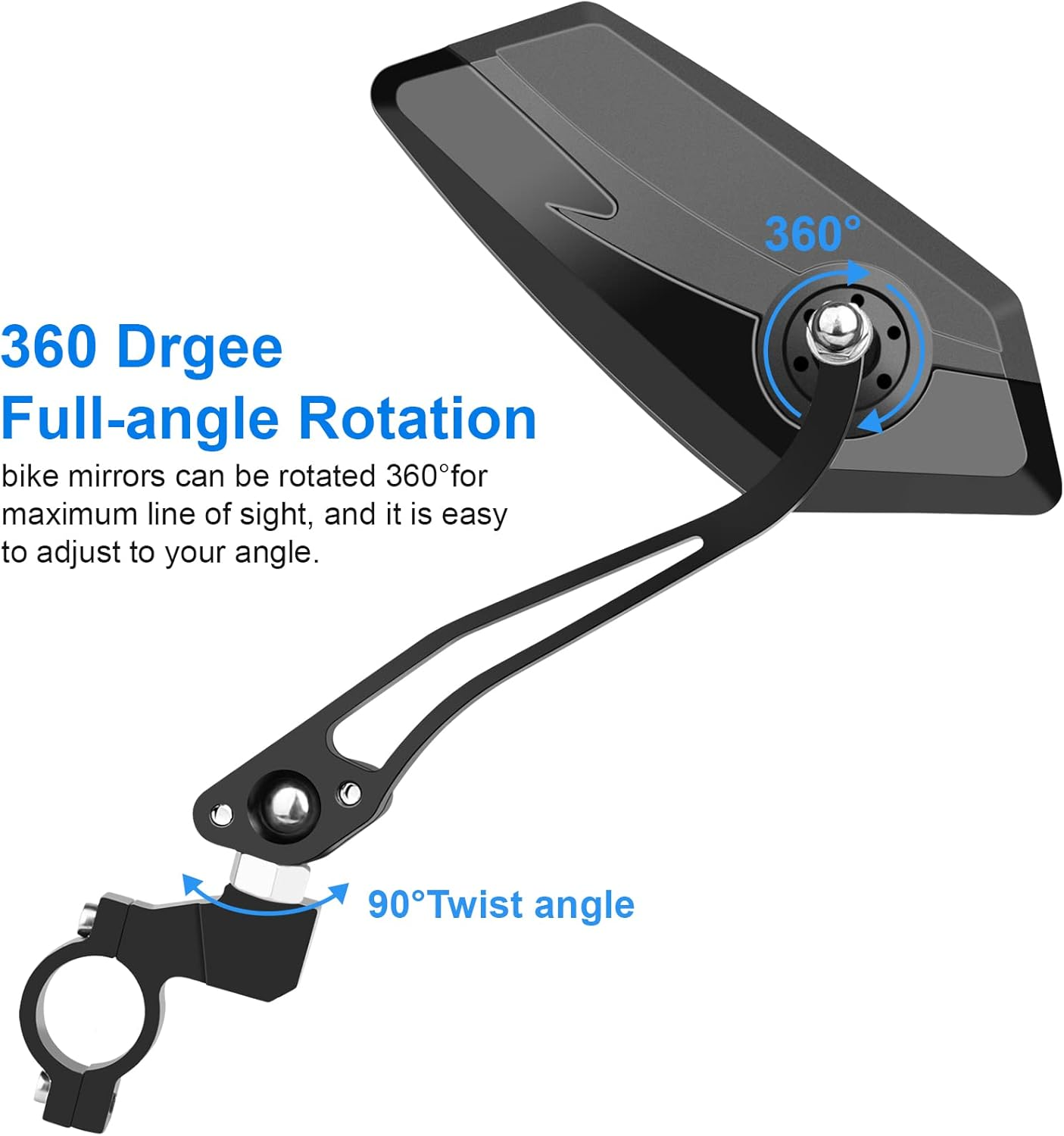 Bike Mirror, [Right 1PC] Diyife HD Wide Angle Large Bicycle Rear View Mirror, 360&deg;Adjustable Explosion-Proof Cycling Mirror for Handlebar 22-25Mm, Shockproof for Mountain Scooter Motorcycle Road Bikes image number 3