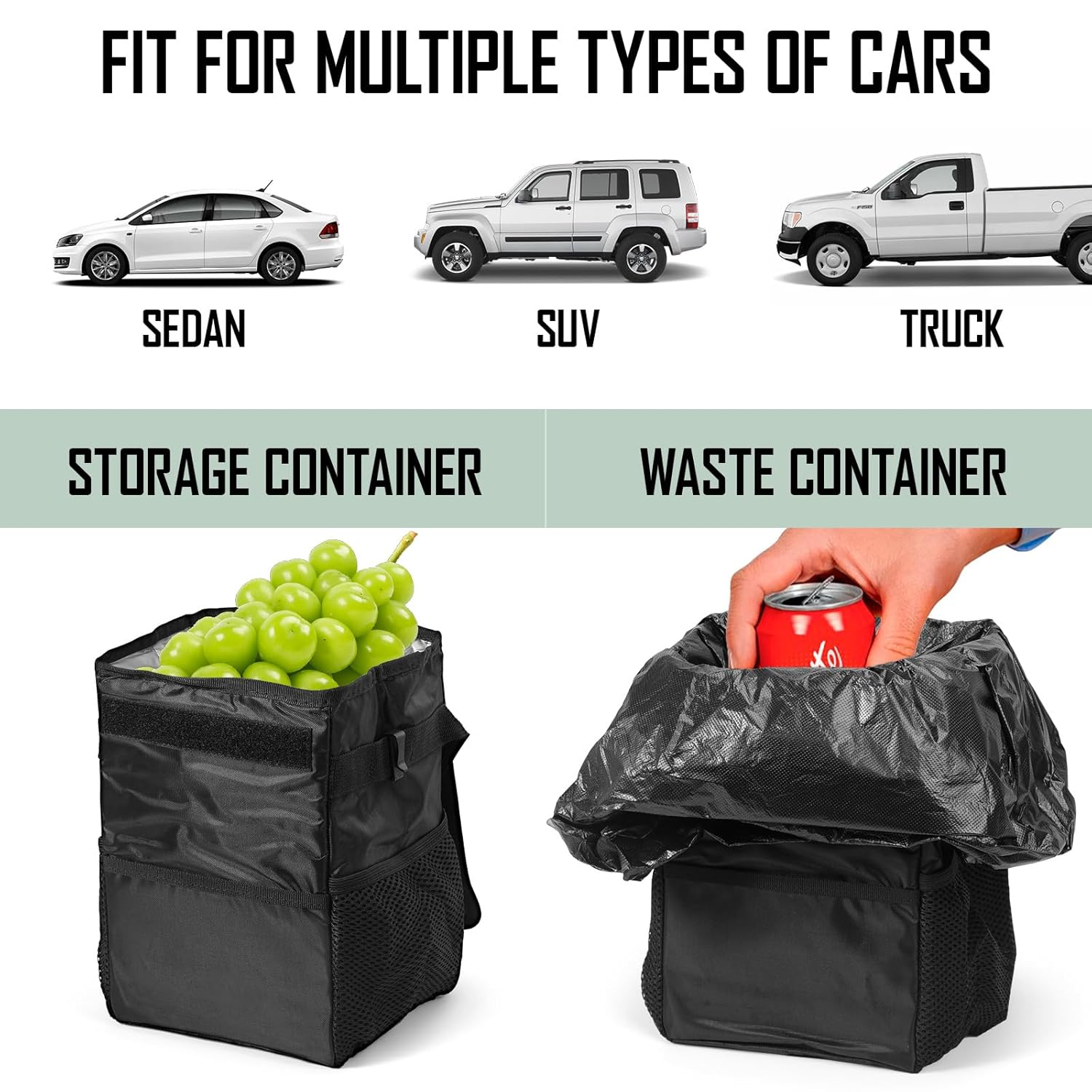 Foldable Waterproof Car Bin for Trash with Lid, Rectangle Vehicle Dustbin Organizer for Hanging on Seat or Floor, for Car Office Home Camping (Black) image number 5