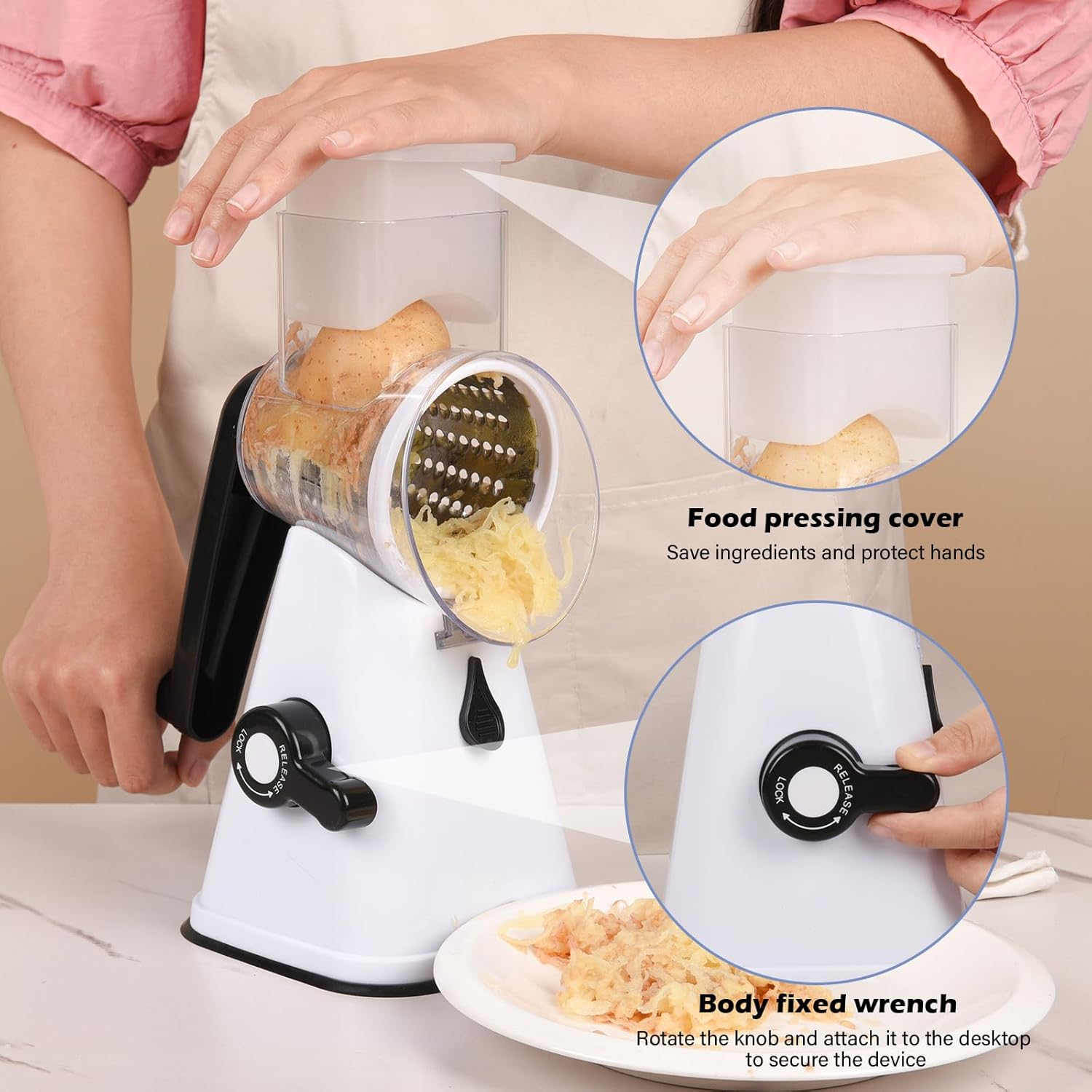 Globalshop Home Table Top Drum Cheese Grater with 3 Blades and Powerful Anti-Slip Suction Base; Safe for Your Hands