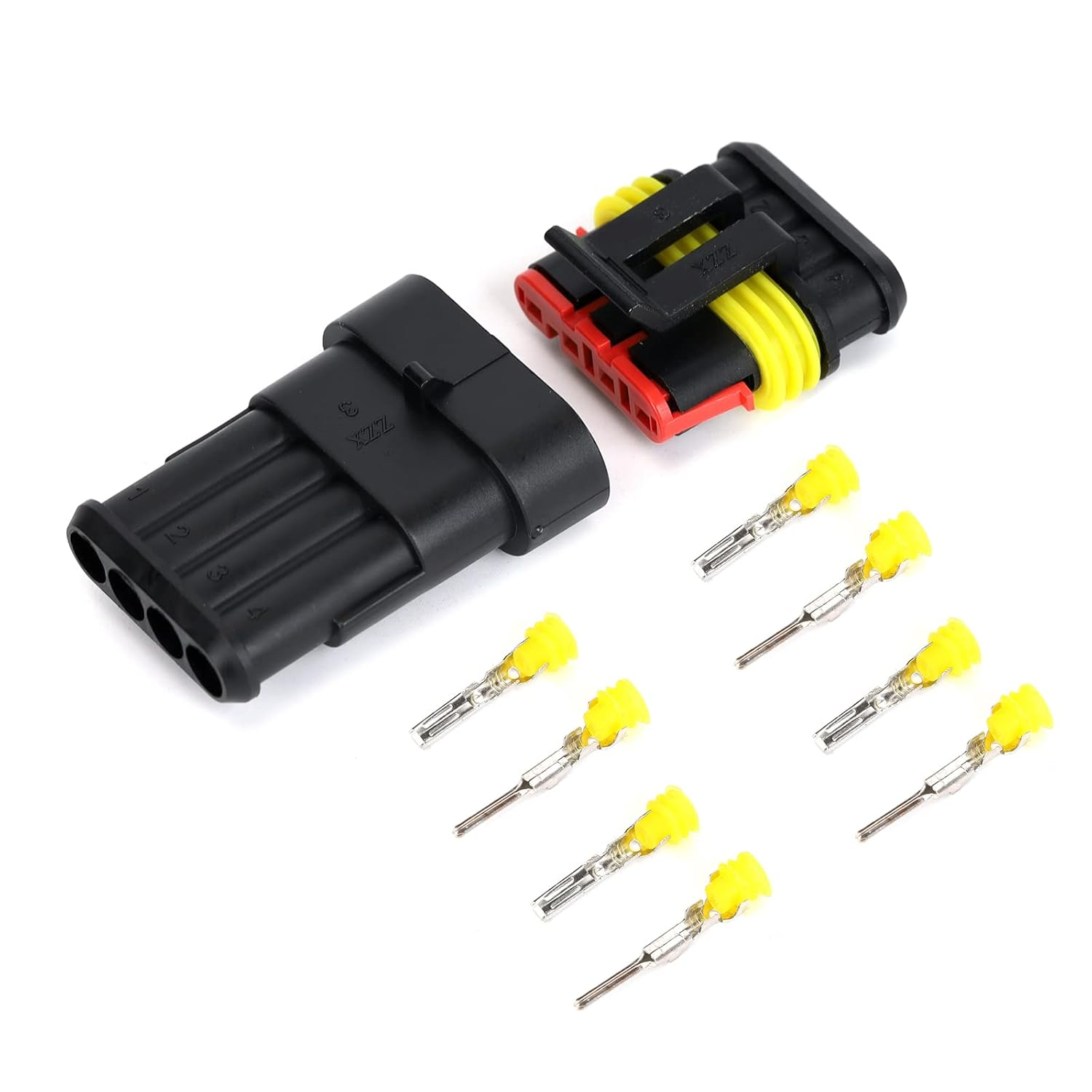 Ruimou 5 Set 4 Pin Way Waterproof Electrical Connector 1.5Mm Series Terminals for Motorcycle, Car, Truck, Boat Wire Harness Parts (4-Pin)