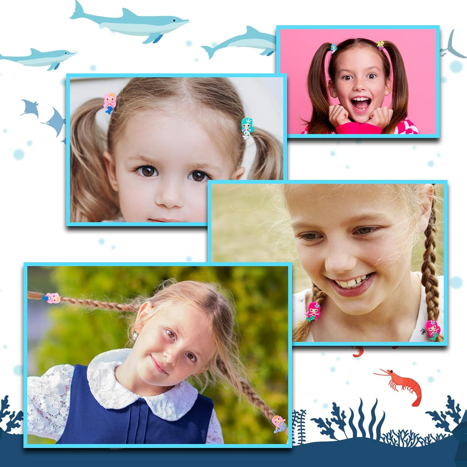 Pack of 36 Mermaid Hair Bobbles Girls Cartoon Elastic Hair Bands Girls Accessory - Football. image number 3