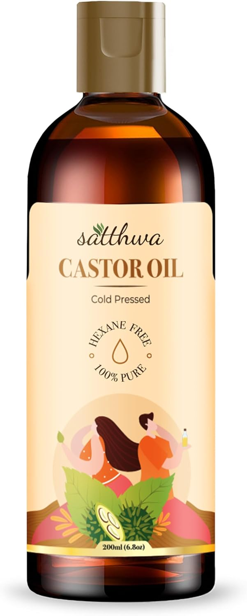 Satthwa Cold Pressed Castor Oil (Arandi Ka Tel) for Moisturising Skin, Stronger Hair, Nail & Eyelash, Hexane Free, Pure & Virgin Grade for Men and Women - 200Ml image number 2