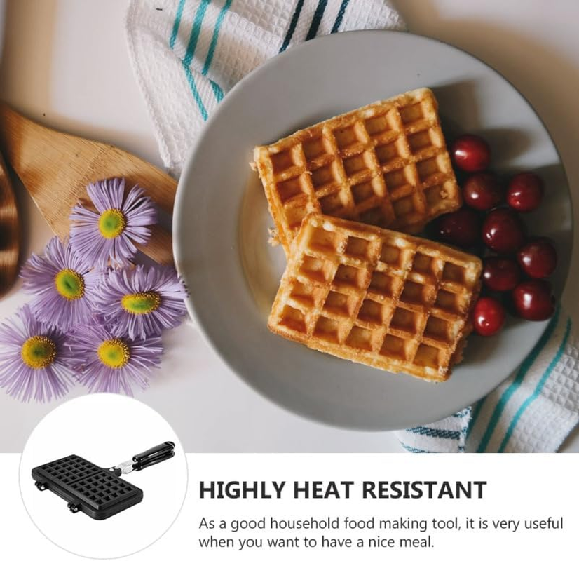 Cabilock Cabilock Waffle Mold Nonstick Cast Aluminium Waffle Maker Pan for DIY Bread Chocolate and Cakes Compact Kitchen Tool Black 34.5 X 14.4 Cm image number 4