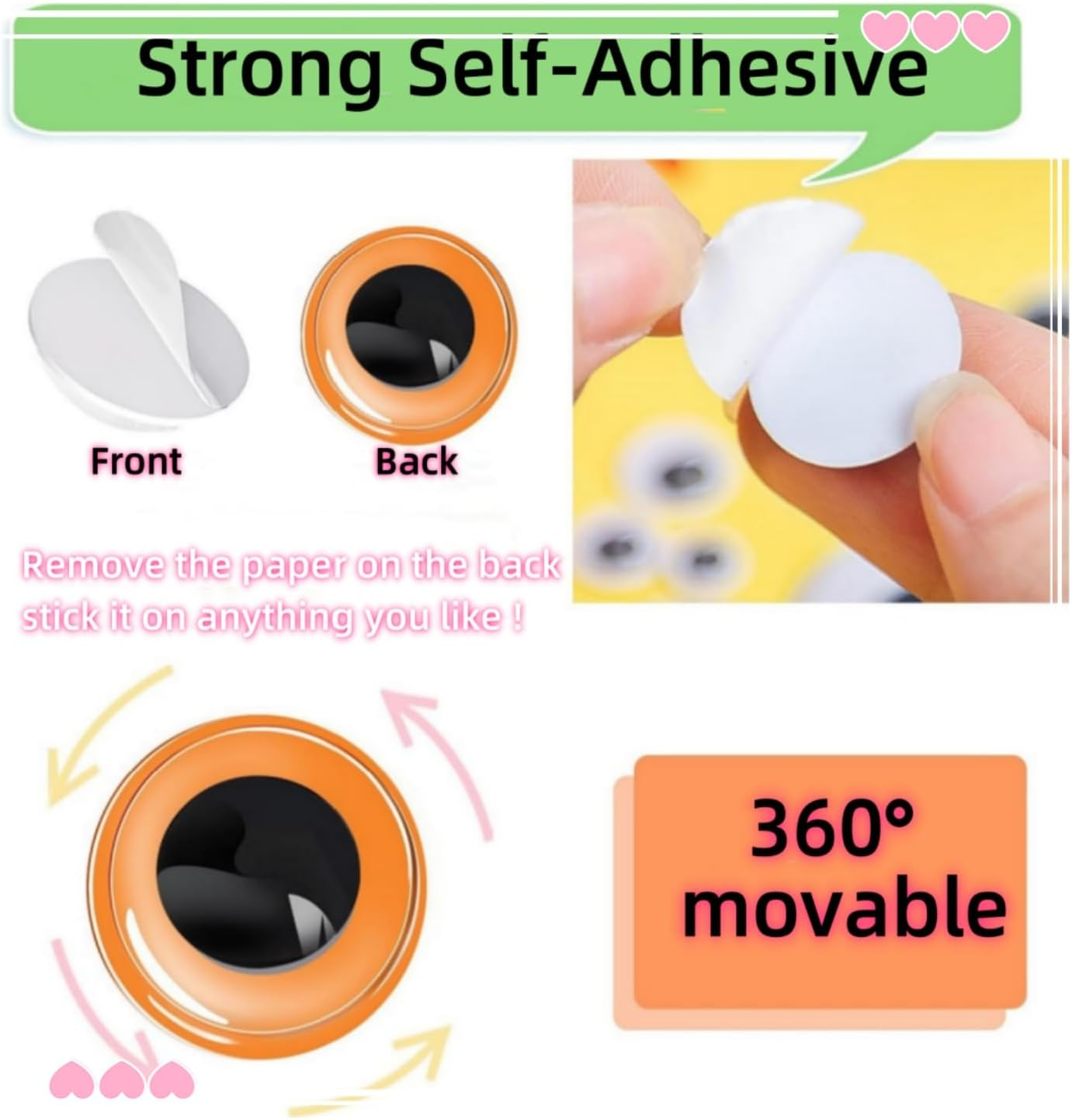 1500Pcs Googly Eyes Self Adhesive for Crafts, Craft Sticker Wiggle Eyes with Multi Colored and Sizes for DIY image number 2