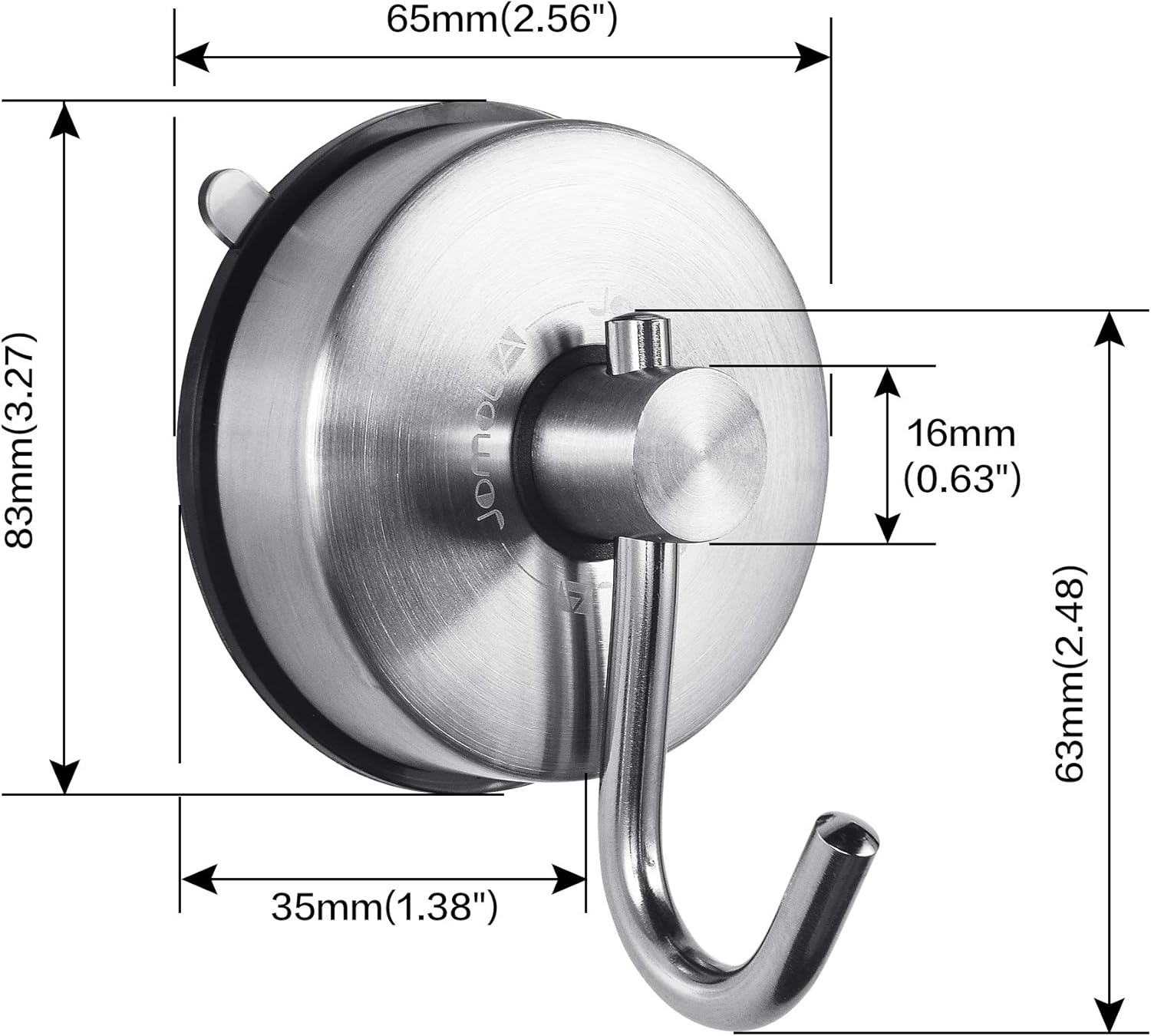 JOMOLA Suction Cup Shower Hook for inside Shower Towel Hooks with Suction Cup Holder Kitchen Utensil Storage Organizer for Bathroom Towel Hanger Stainless Steel Brushed Finish, 2PCS image number 6