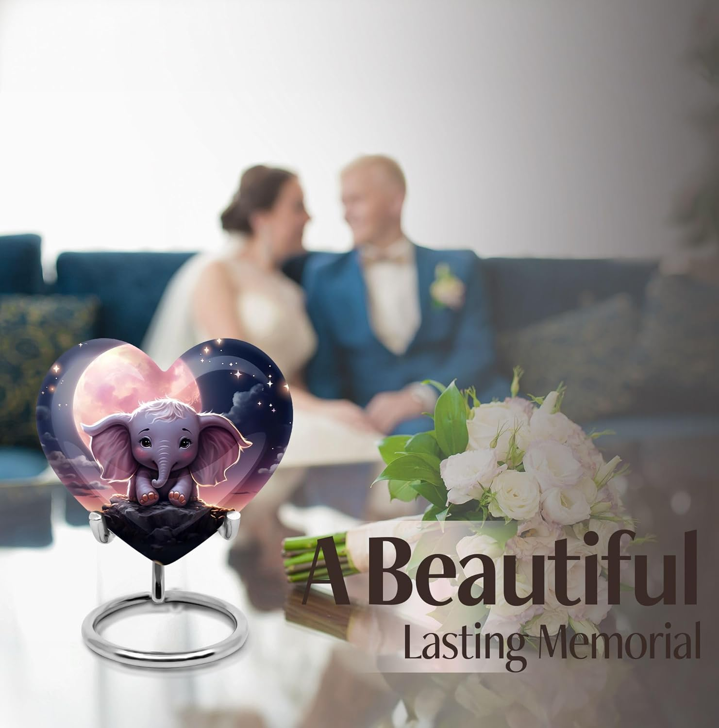 KARYLIZ Elephant Starry Night Dreamer Unique Heart - Funeral Urns for Adult Ashes Women - Celebrated Funeral Urns for Ashes - Urn for Burial in Ground Ashes Urn 8 Inch image number 1