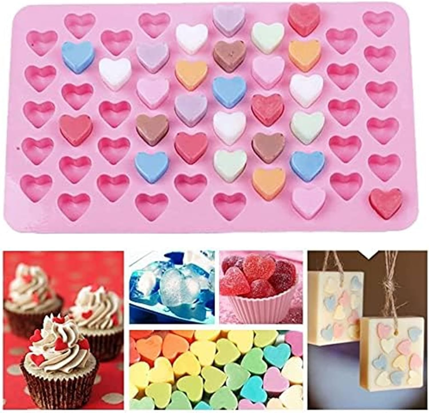 4 Pack Silicone Gummy Bear Candy Molds with 4 PCS Droppers, DIY Non-Stick Silicone Ice Cubes Jelly Chocolate Molds Including Mini Dinosaur, Bear Shape, Hearts and Mini Fruits for Kids image number 2