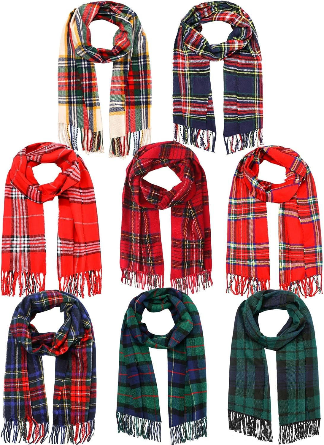 8 Pcs Christmas Checked Scarf Long Winter Soft Scarf Warm Scottish Tartan Plaid Bulk Classic Buffalo Plaid Shawls Wraps for Women Men Gift