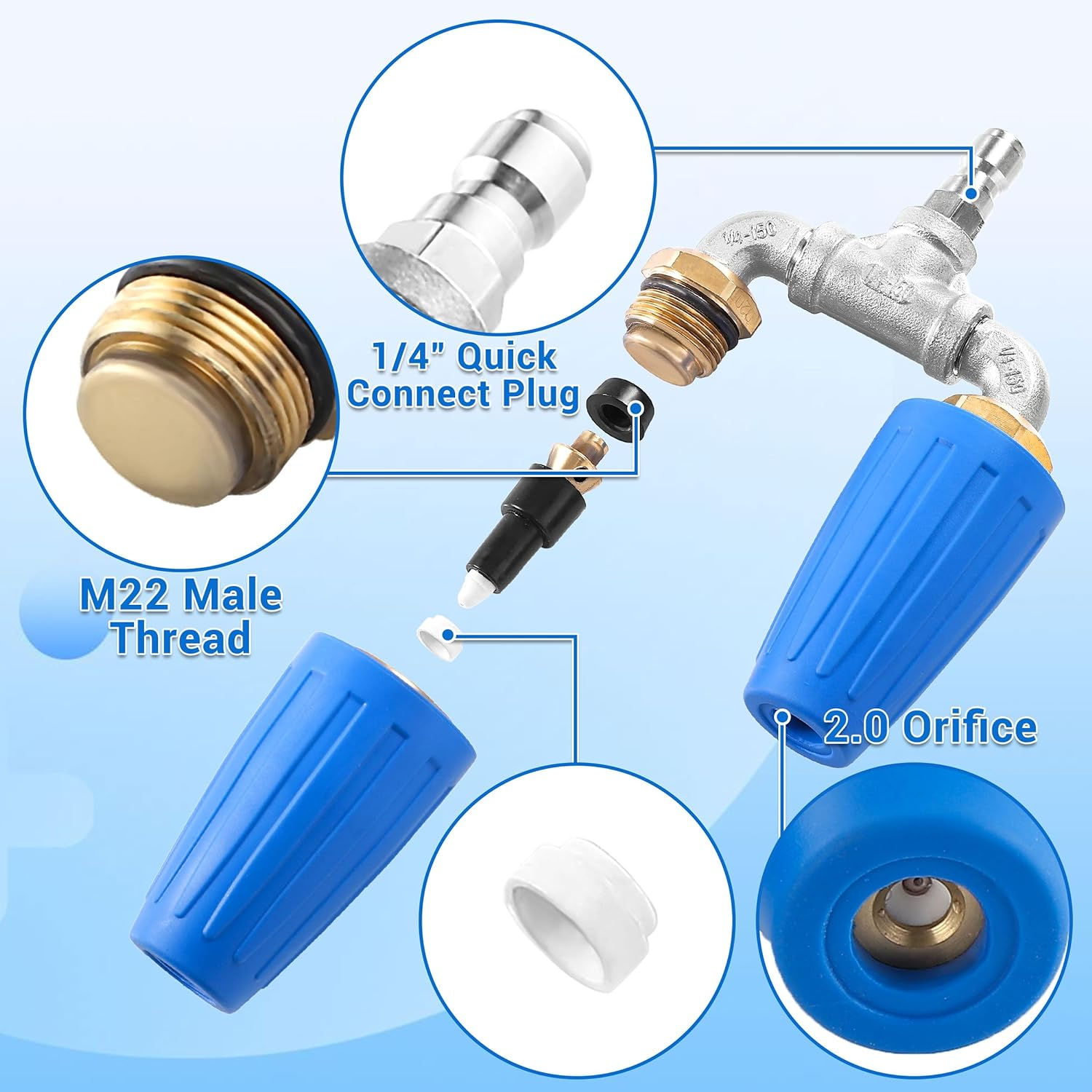 EZALOR Dual Turbo Nozzle Pressure Washer, 360&deg;Rotating Turbo Nozzle with 1/4" Quick Connector, 2.0 Orifice Twin Turbo Nozzle, 4-6 GPM, 4000 PSI image number 3