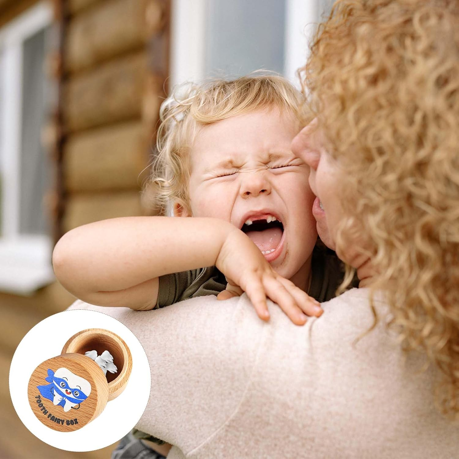 Tooth Fairy Box, Colored Tooth Box for Boys Cute Wooden Tooth Fairy Keepsake Lost Teeth Holder to Put under Pillow for Birthday Baby Shower - Pink image number 3