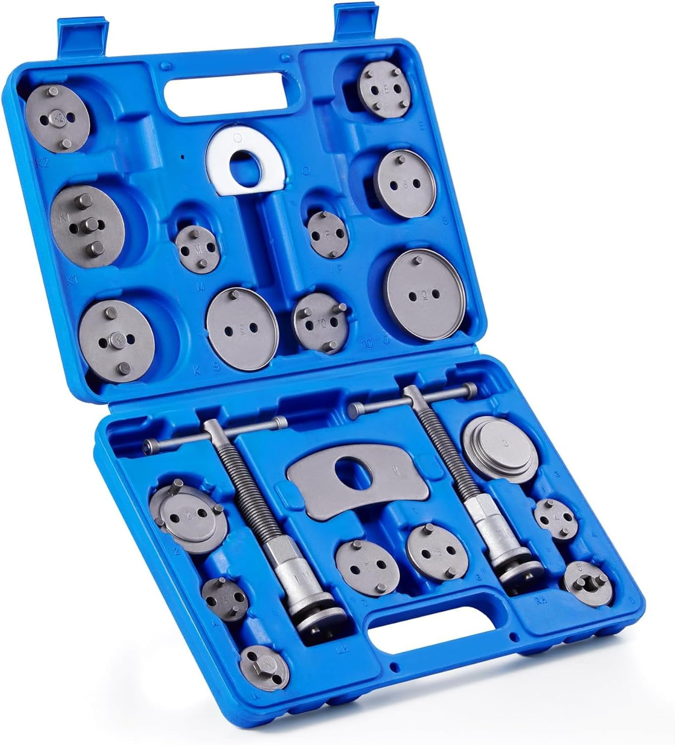 24Pcs Heavy Duty Disc Brake Piston Caliper Compressor Rewind Tool Set and Wind Back Tool Kit for Brake Pad Replacement Reset, Fits Most American, European, Japanese Autos Blue