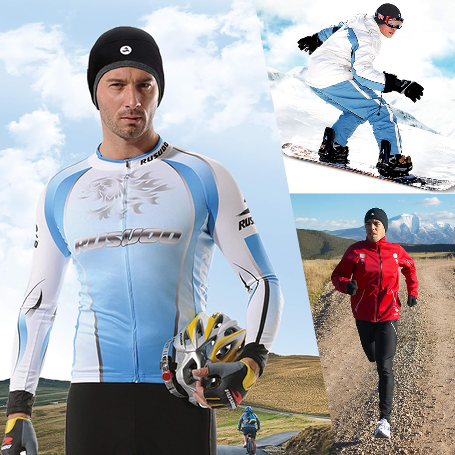 EMPIRELION Lightweight Thermal Skull Cap Ears Warm Cycling Helmet Liner Winter Running Beanie Hats Sweat Wicking image number 6