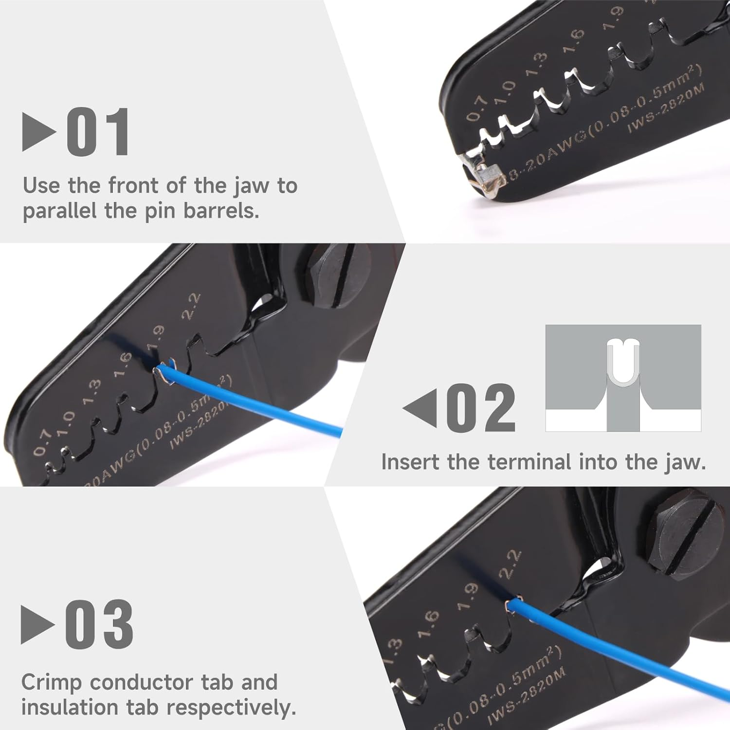Icrimp IWS- 2820M Mini Micro Open Barrel Crimping Tools 0.08-0.5Mm&sup2; Works on JAM, Molex, Tyco, JST Terminals and Connectors image number 4