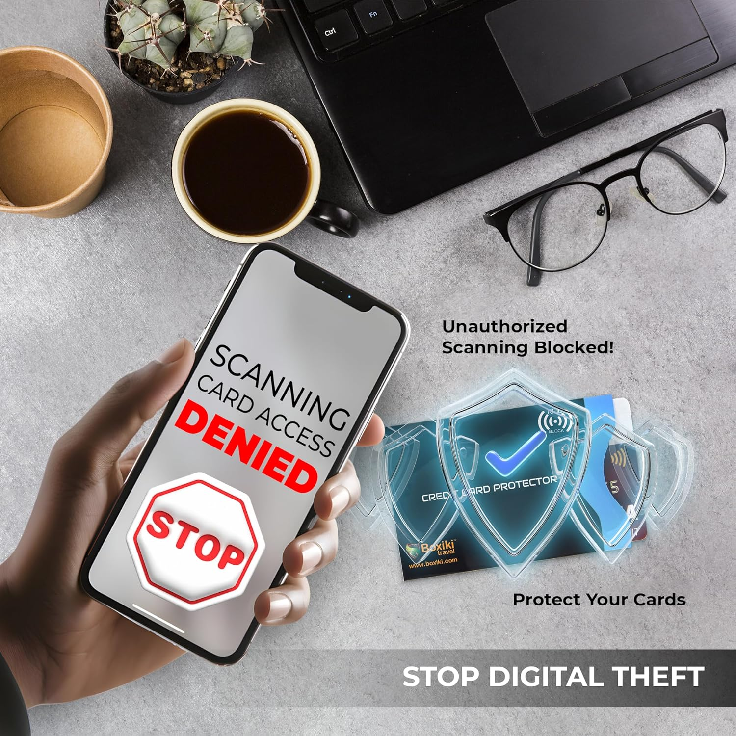 Boxiki Travel Set of 12 RFID Blocking Sleeves Best Way to Protect Your Cards from Electronic Theft. Durable, Lightweight and Compact Design to Fit in Any Pocket or Purse. (Navy Blue)&hellip; - Black Money Belt + Rfid Sleeves Navy Blue (6 Credit Card + 2 Passport) image number 5