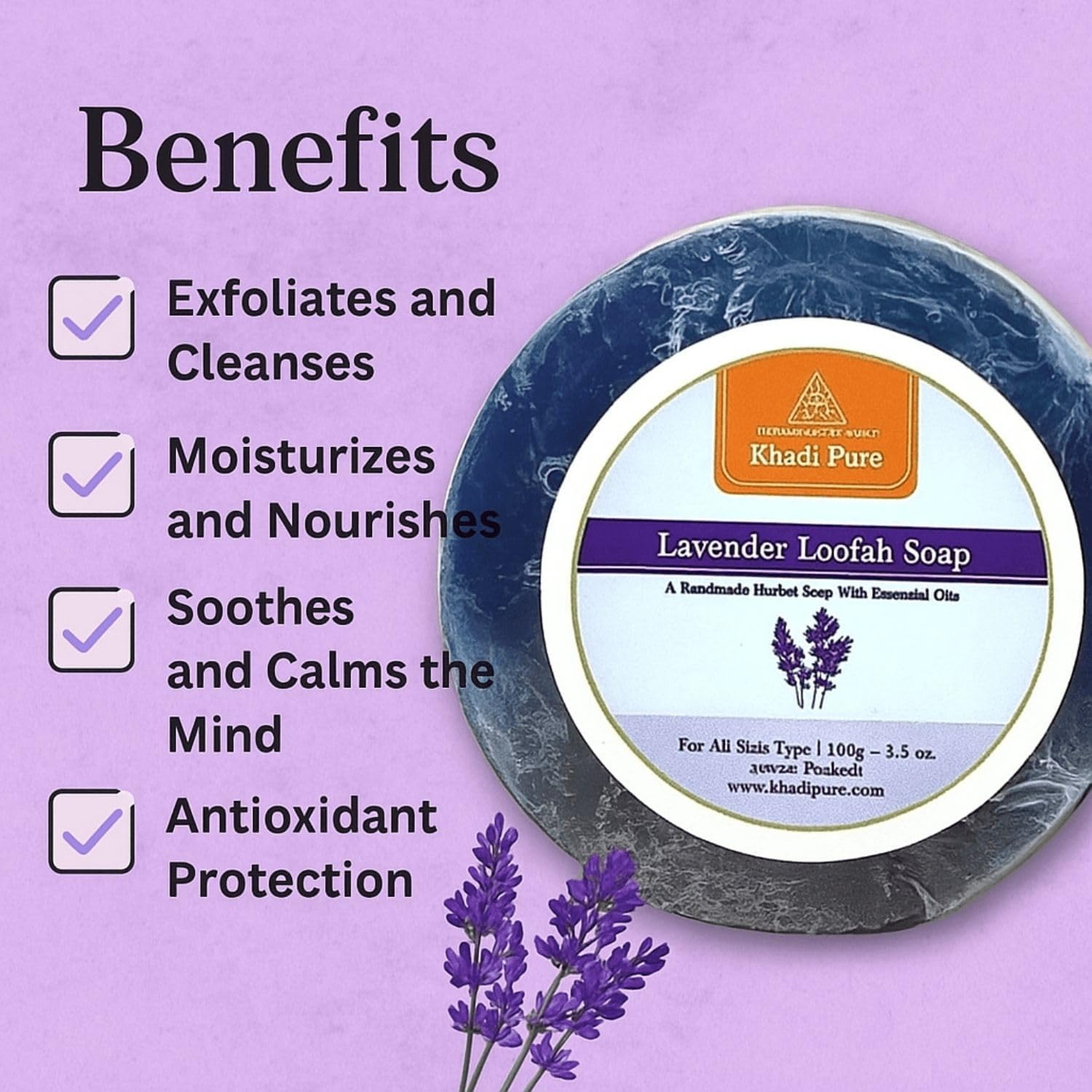 Khadi Pure Lavender Loofah Soap, 100 G (Pack of 4), 100 G (Pack of 4) image number 3
