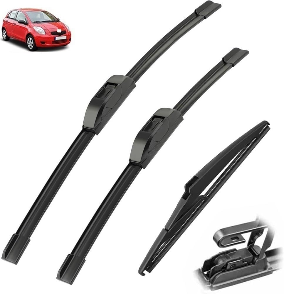 Wiper Blades Compatible with TOYOTA Yaris MK2 XP90 2005-2011 Hatchback Front Windshield Windscreen Window Rubber Refill Cap 2007 2008 2009 (Color : Front Rear, Size : RHD)