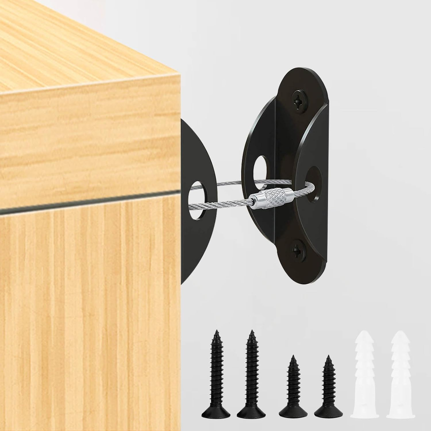 12 Pack Furniture Anchors, anti Tip Furniture Anchors with Furniture Wall Anchor, Furniture Straps Use to Prevent Falling and anti Tip, Wall Anchors for Furniture, Black. (Black) image number 3