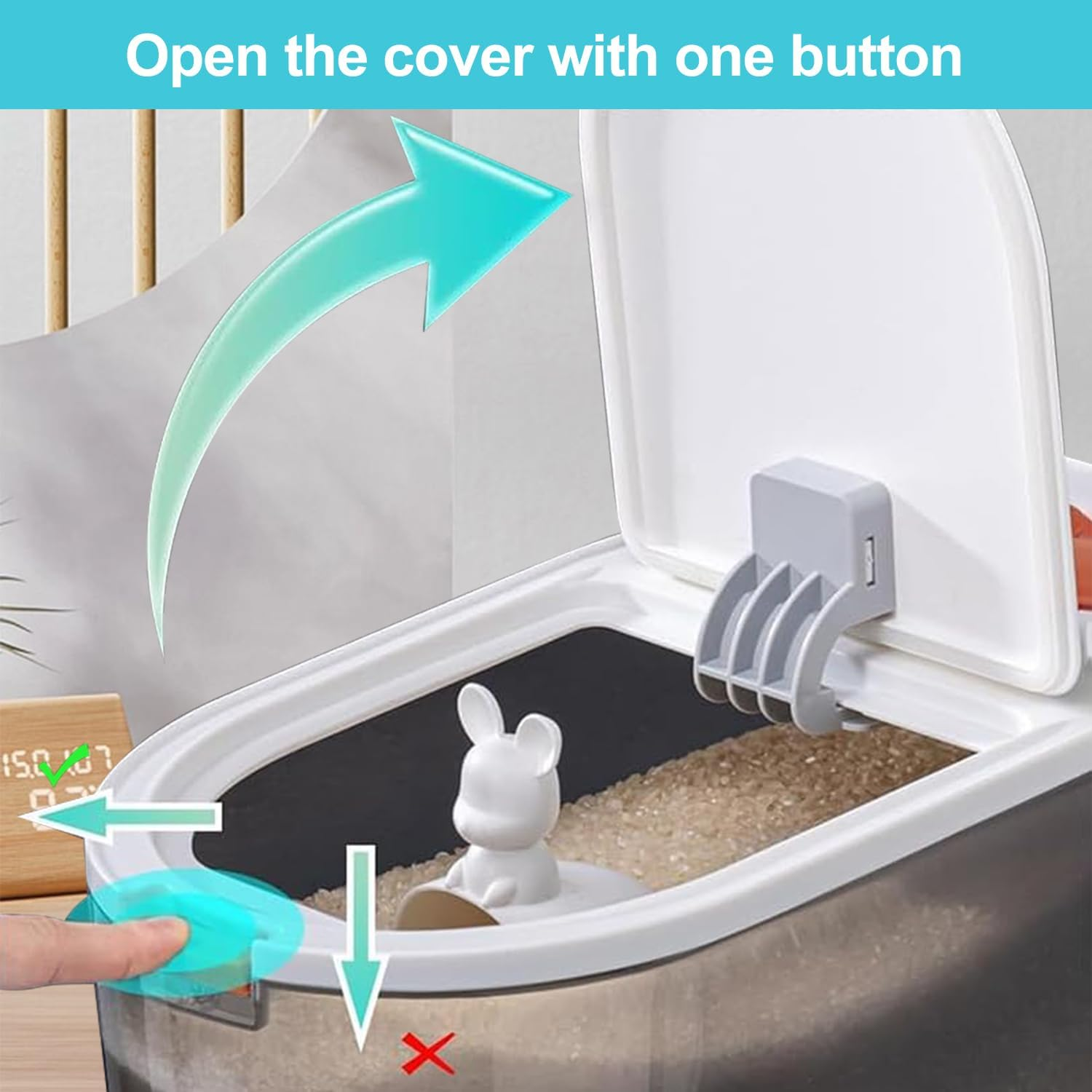 Peiqi Pet Food Storage Container, Airtight Pet Food Storage Container with Measuring Cup, Plastic Cat & Dog Food Storage Bins, Ideal for Rice Cereal Flour Pet Food 11 Lb, Keep Dry Food Fresh (5KG) image number 4